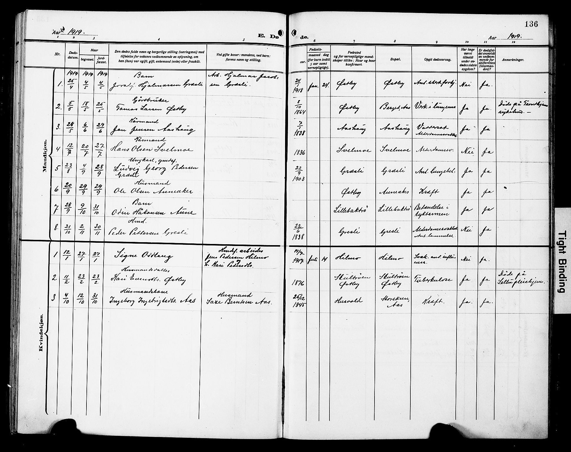 Ministerialprotokoller, klokkerbøker og fødselsregistre - Sør-Trøndelag, SAT/A-1456/698/L1168: Parish register (copy) no. 698C05, 1908-1930, p. 136