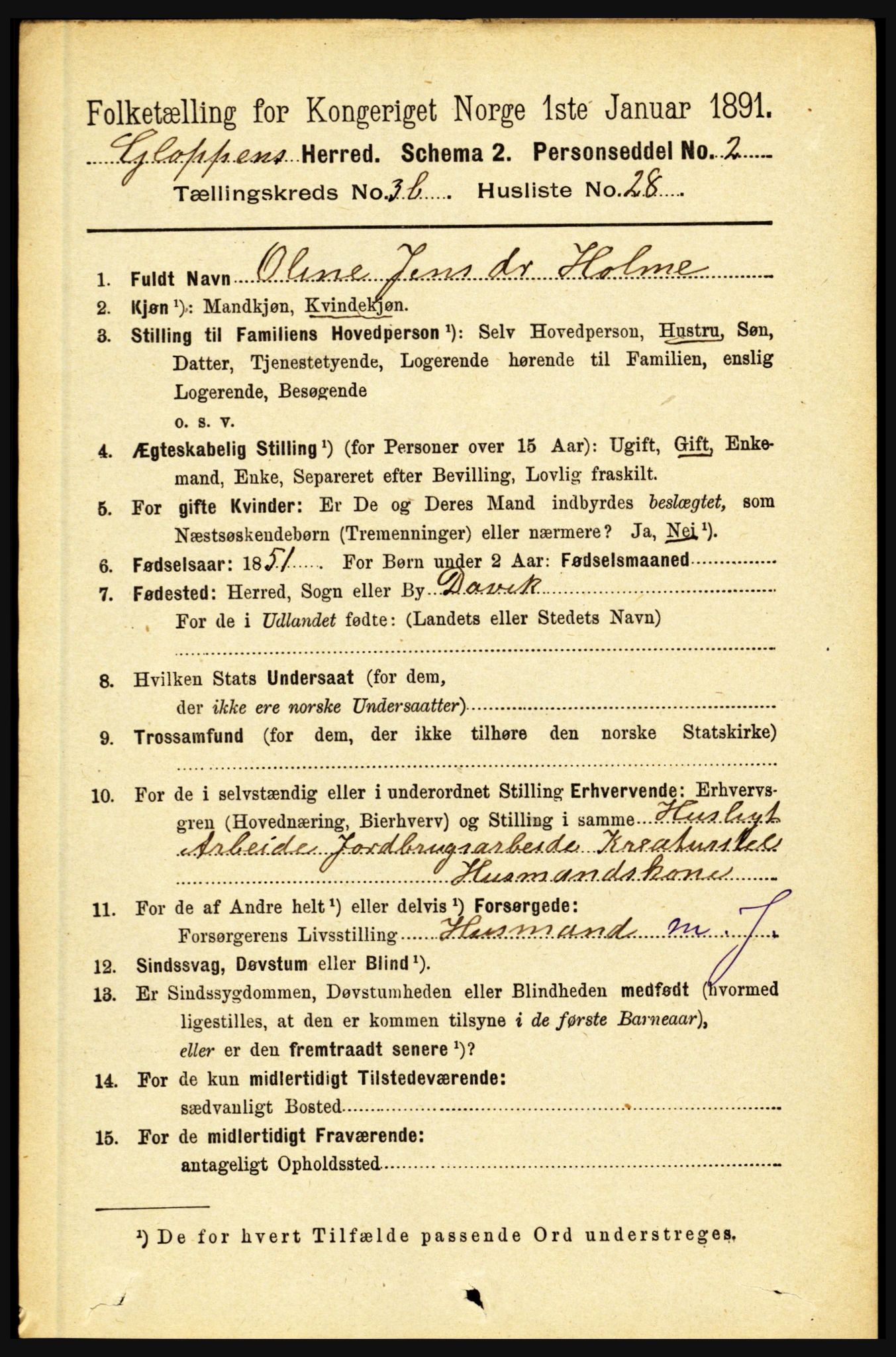 RA, 1891 census for 1445 Gloppen, 1891, p. 1631