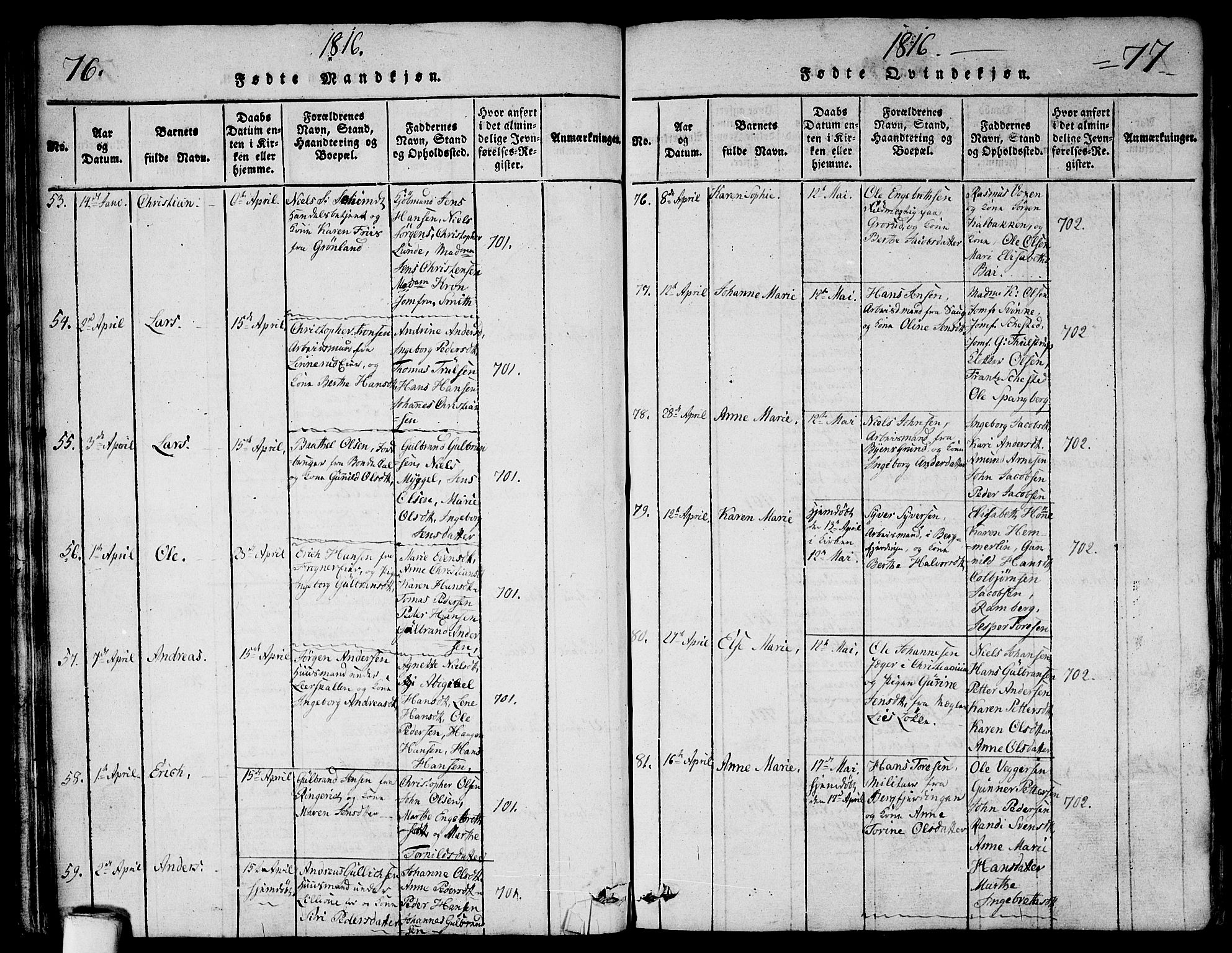 Aker prestekontor kirkebøker, SAO/A-10861/G/L0002: Parish register (copy) no. 2, 1815-1819, p. 76-77