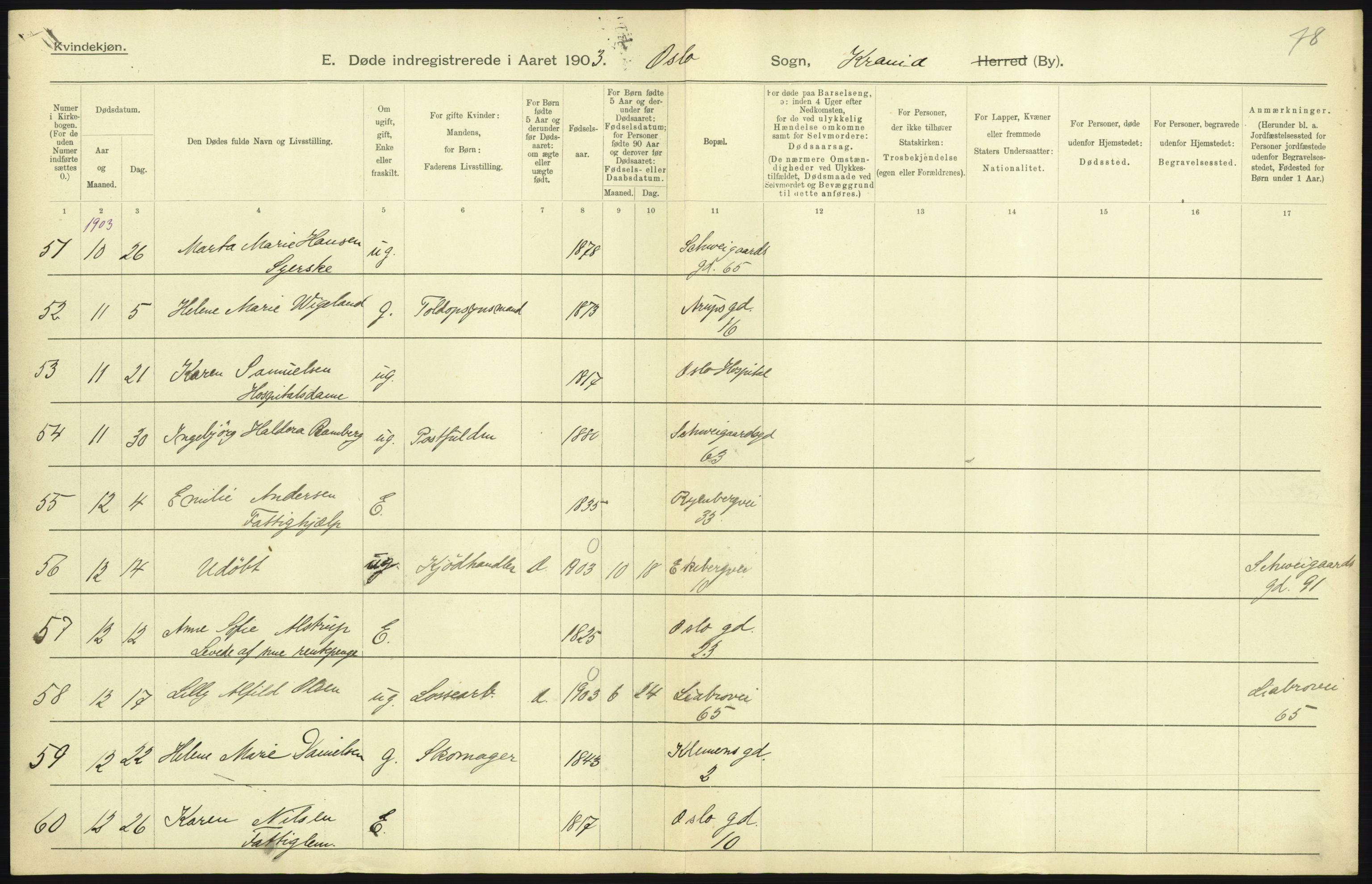 Statistisk sentralbyrå, Sosiodemografiske emner, Befolkning, AV/RA-S-2228/D/Df/Dfa/Dfaa/L0004: Kristiania: Gifte, døde, 1903, p. 293