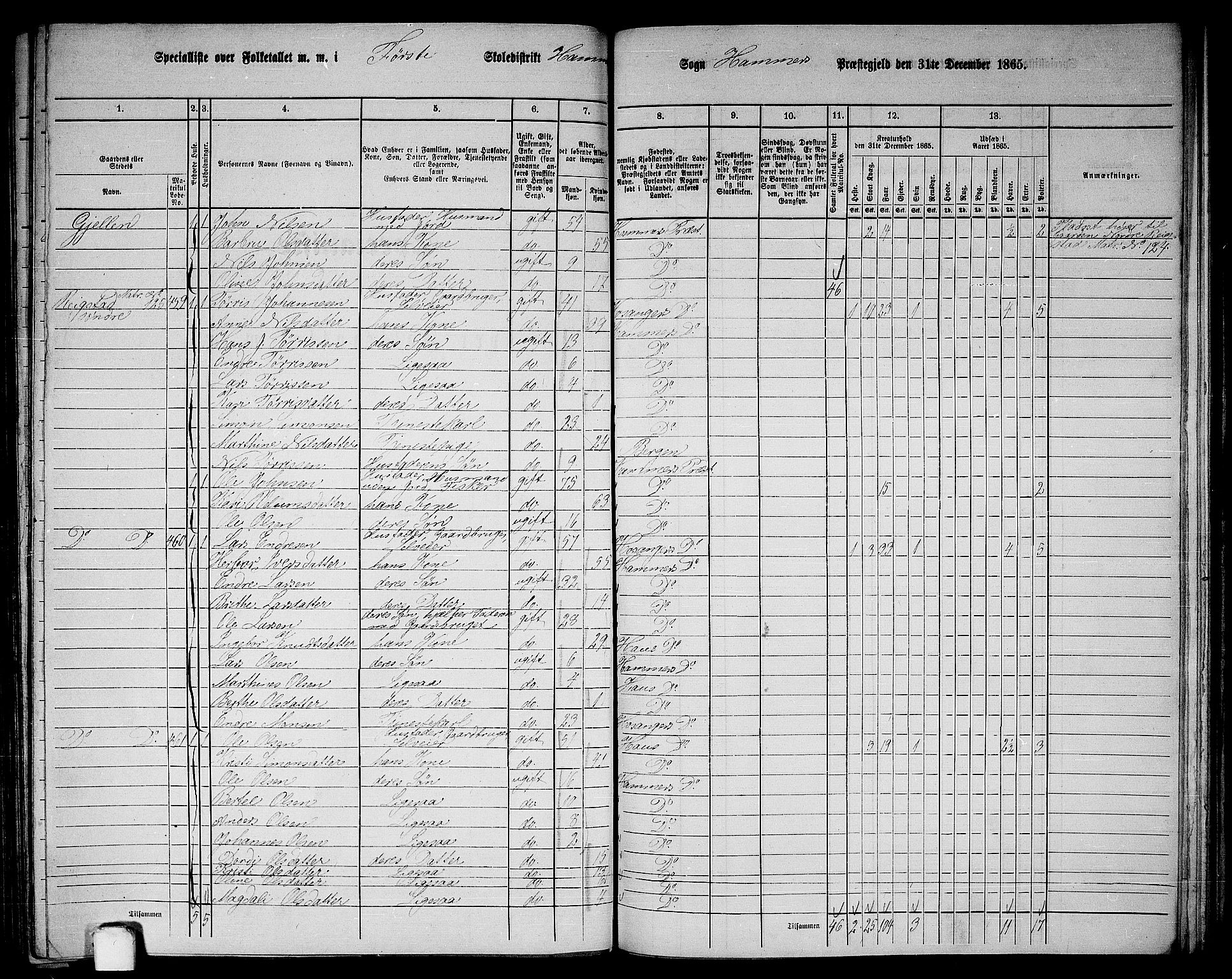 RA, 1865 census for Hamre, 1865, p. 164