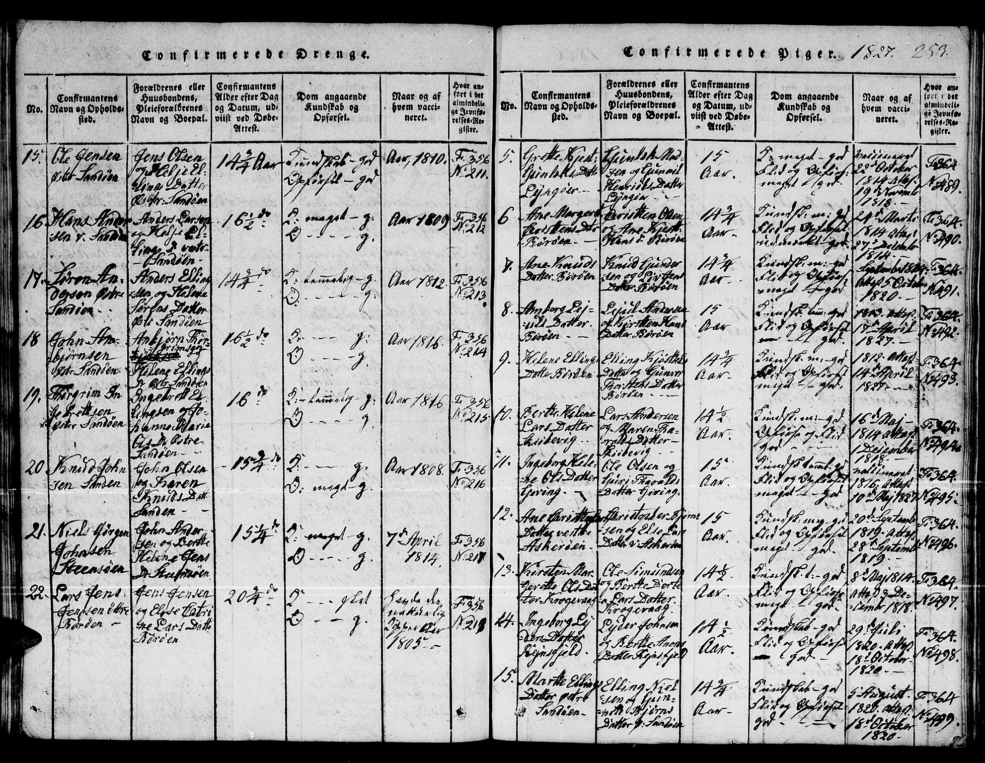 Dypvåg sokneprestkontor, SAK/1111-0007/F/Fb/Fba/L0009: Parish register (copy) no. B 9, 1816-1842, p. 253