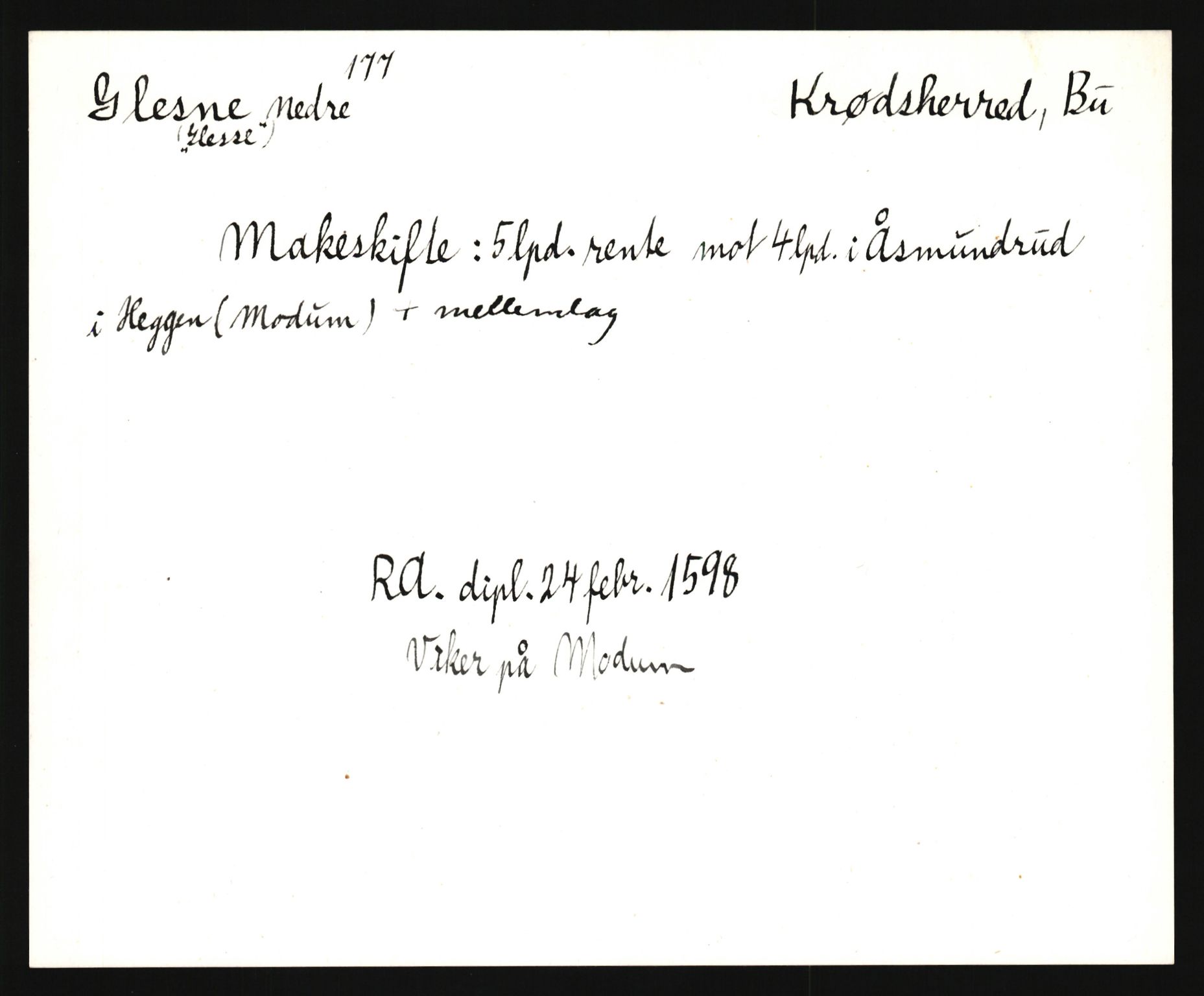 Riksarkivets diplomsamling, AV/RA-EA-5965/F35/F35e/L0014: Registreringssedler Buskerud 3, 1400-1700, p. 423