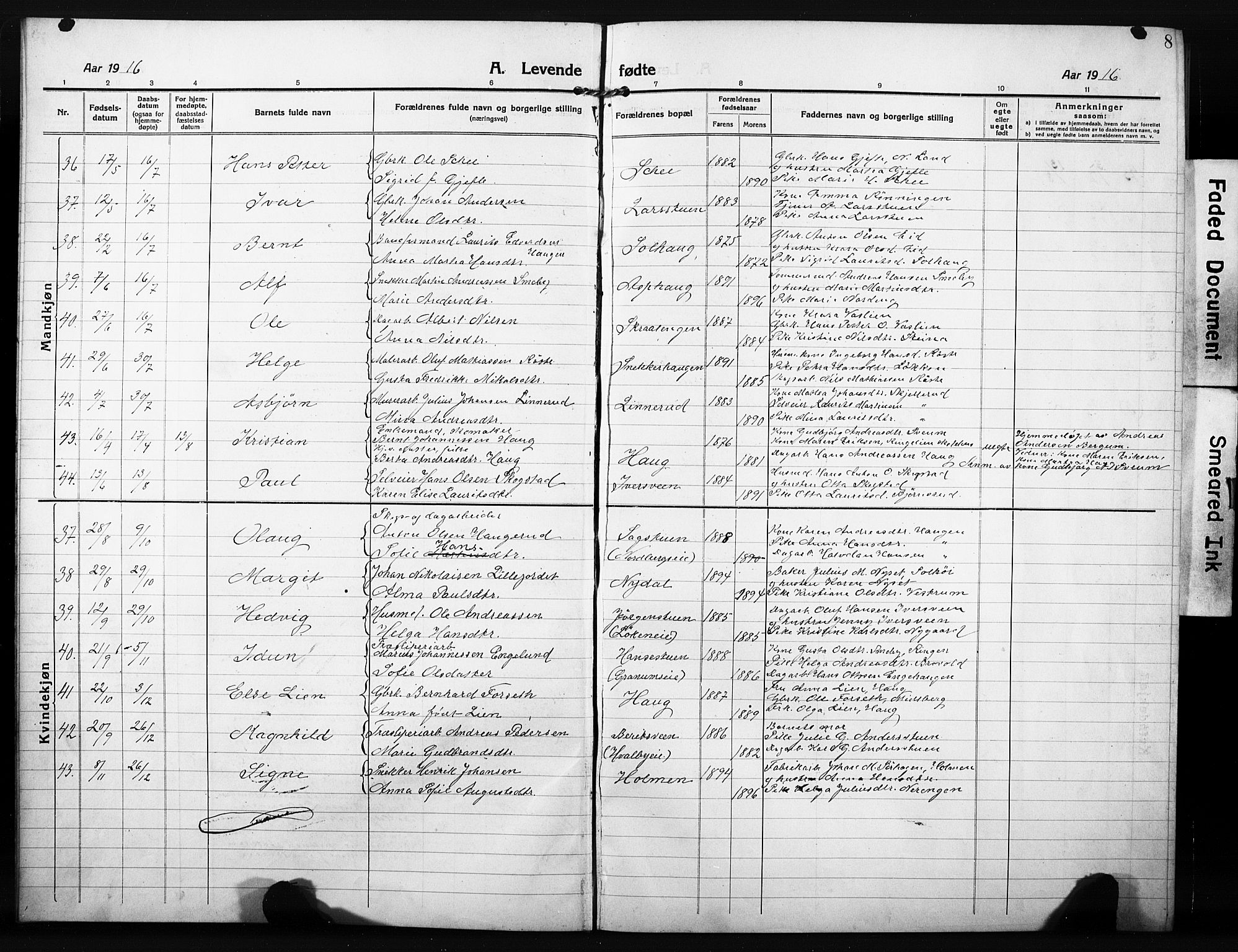 Søndre Land prestekontor, AV/SAH-PREST-122/L/L0007: Parish register (copy) no. 7, 1915-1932, p. 8