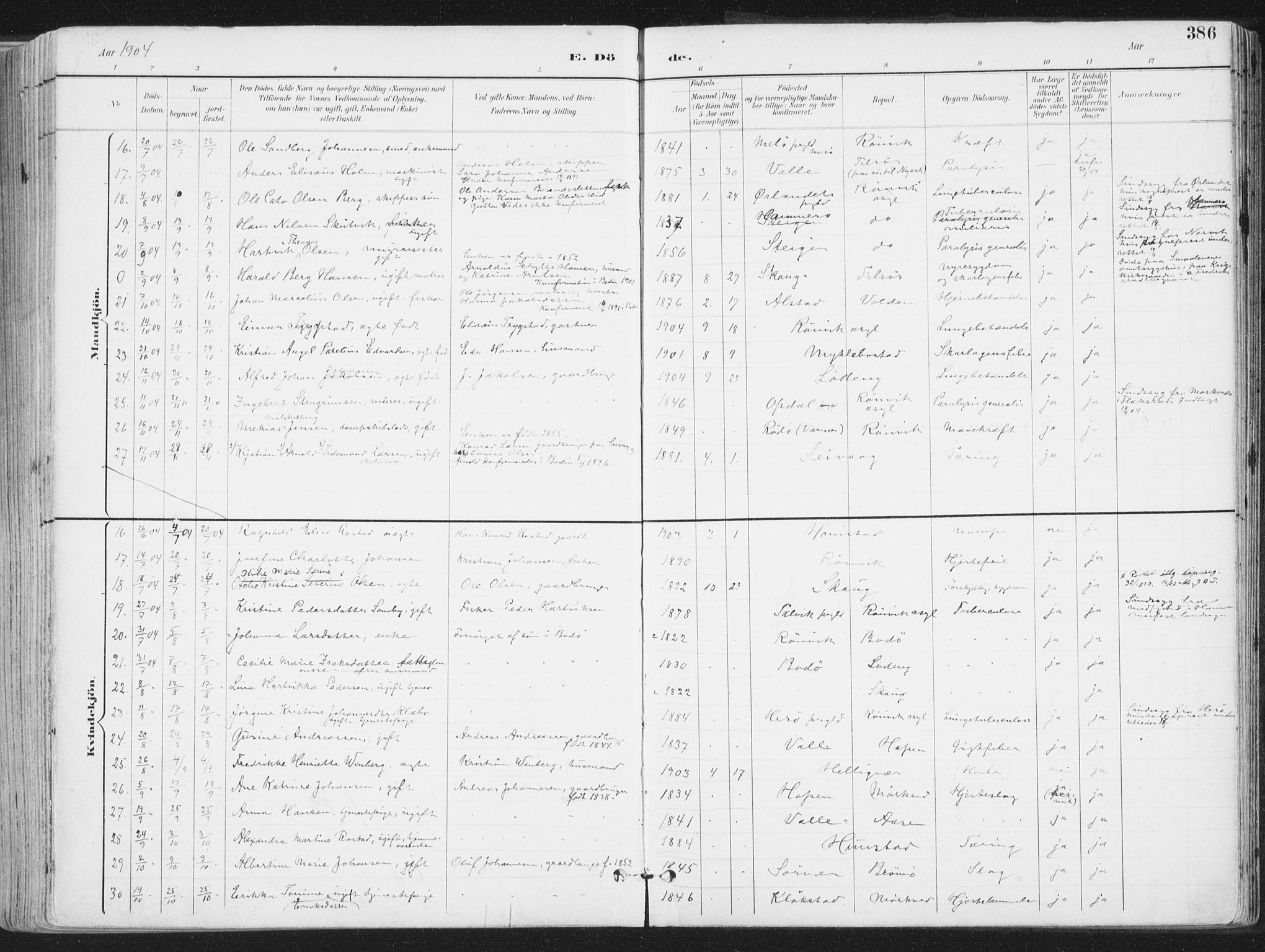 Ministerialprotokoller, klokkerbøker og fødselsregistre - Nordland, SAT/A-1459/802/L0055: Parish register (official) no. 802A02, 1894-1915, p. 386