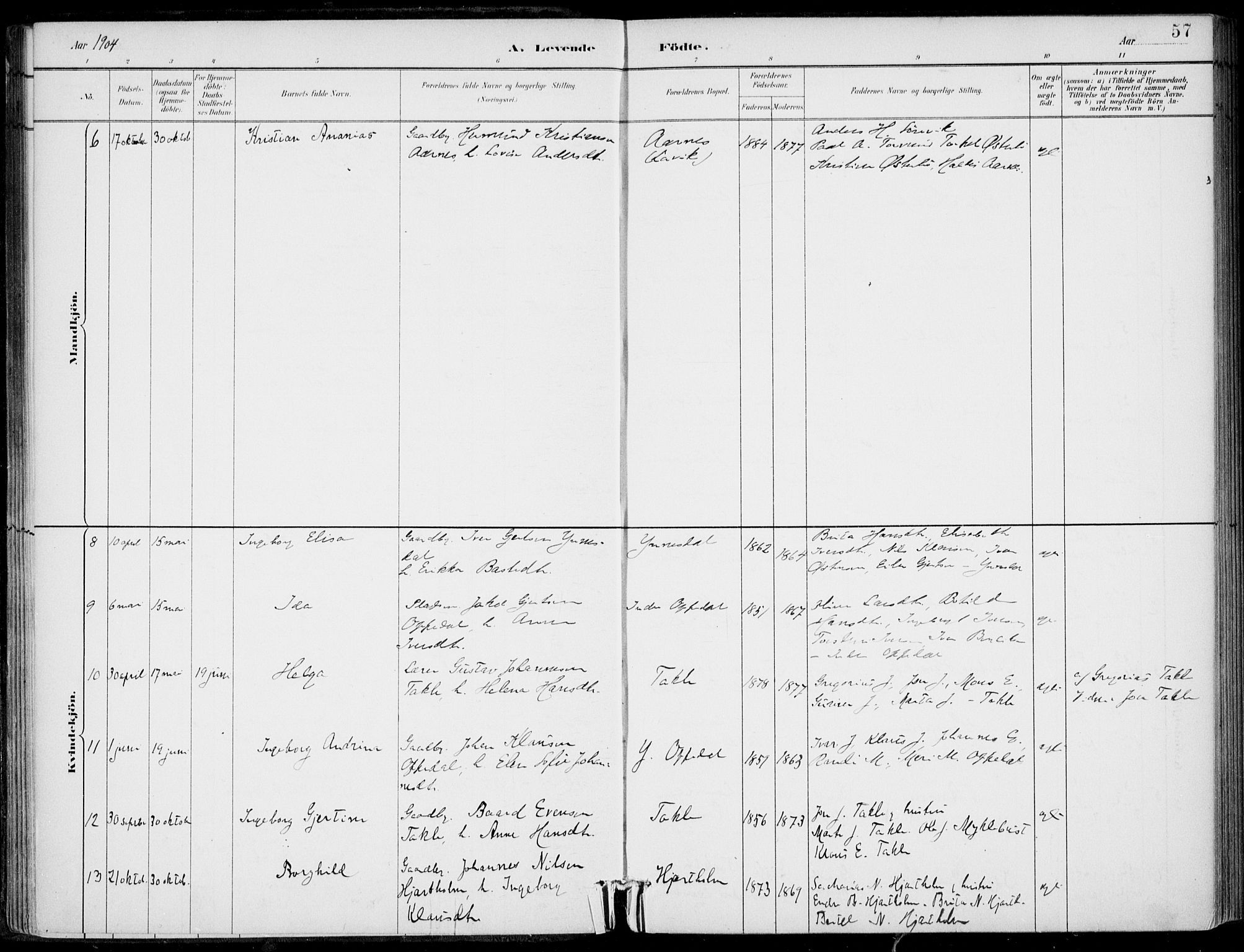 Gulen sokneprestembete, AV/SAB-A-80201/H/Haa/Haac/L0002: Parish register (official) no. C  2, 1882-1914, p. 57