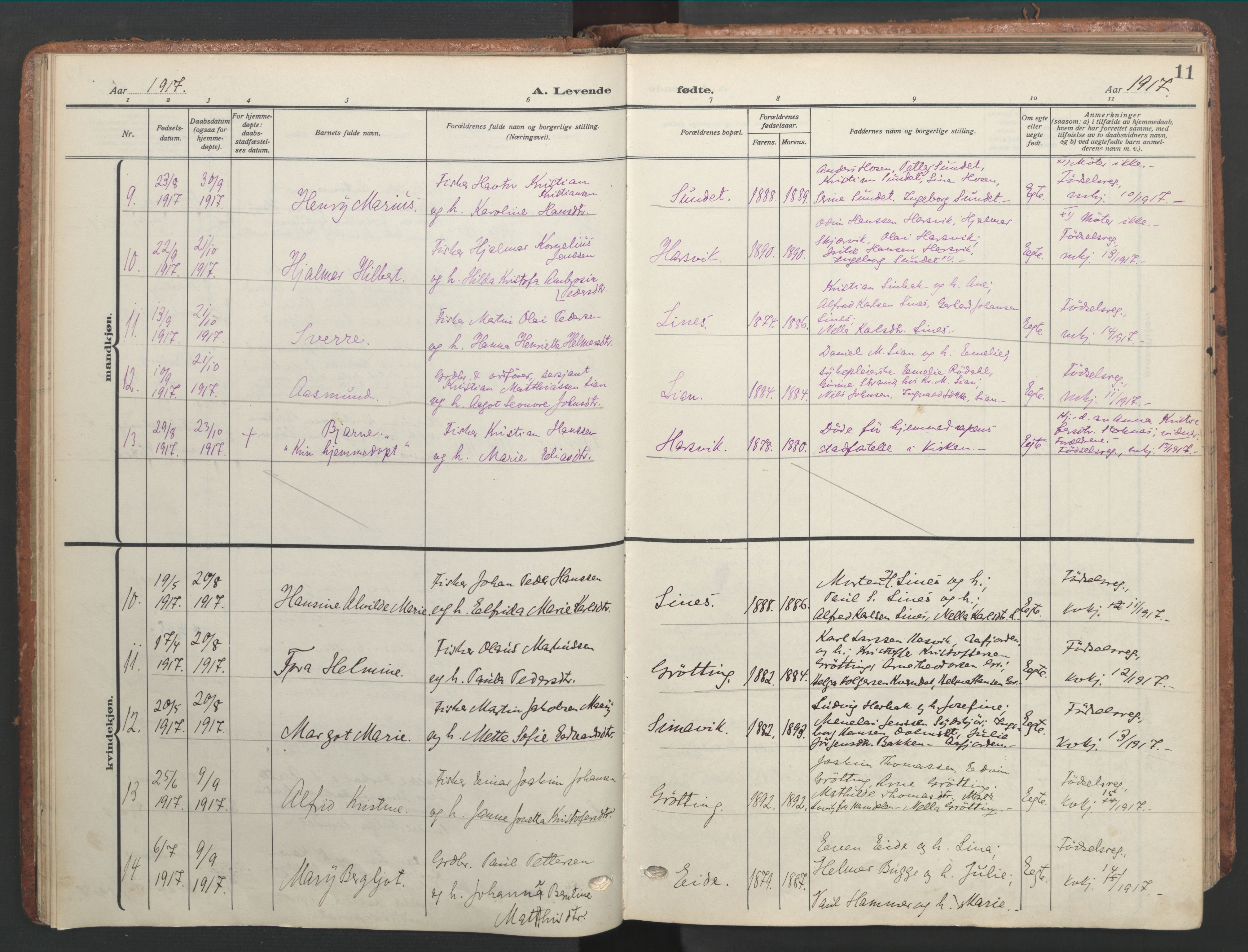 Ministerialprotokoller, klokkerbøker og fødselsregistre - Sør-Trøndelag, AV/SAT-A-1456/656/L0694: Parish register (official) no. 656A03, 1914-1931, p. 11