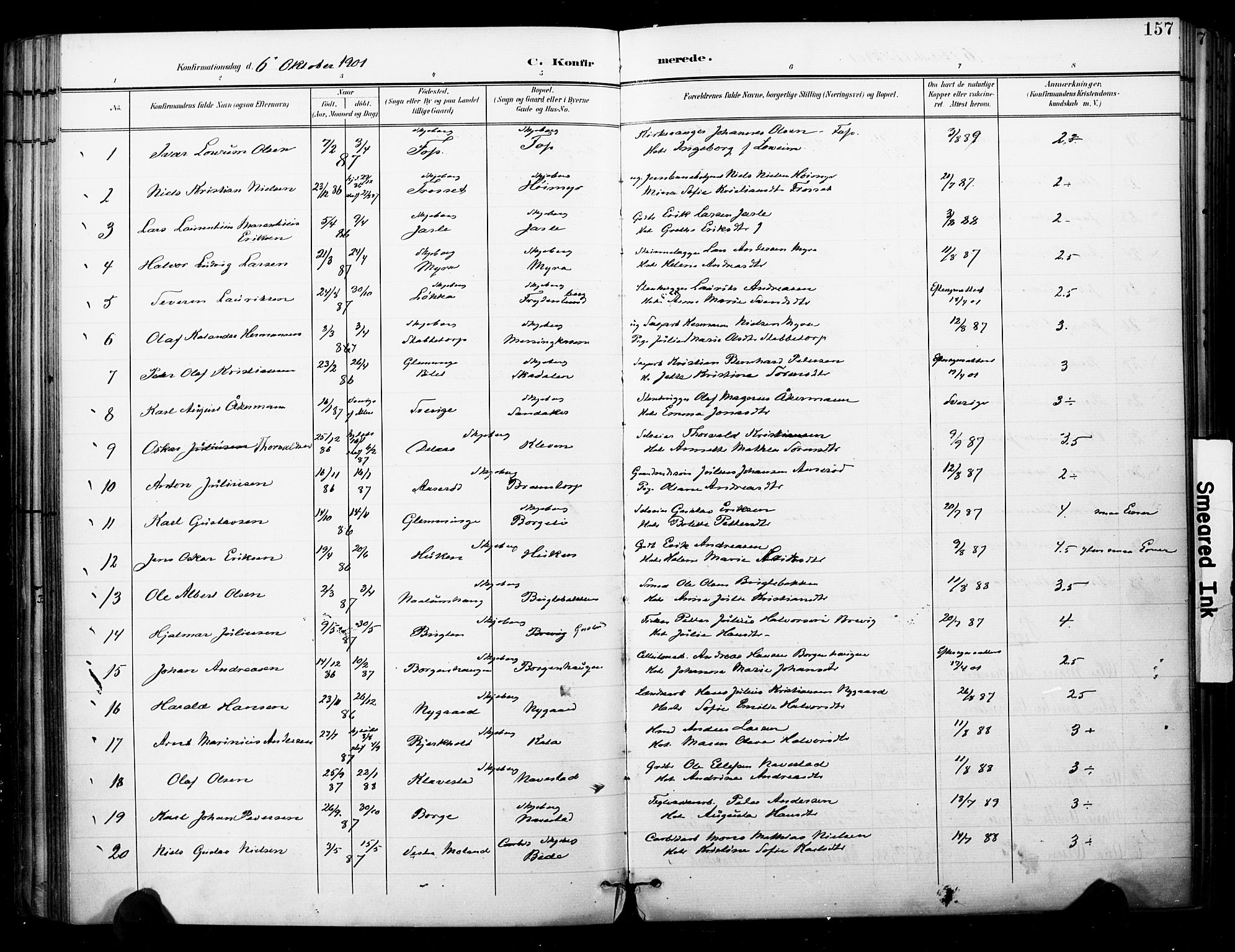 Skjeberg prestekontor Kirkebøker, SAO/A-10923/F/Fa/L0010: Parish register (official) no. I 10, 1898-1911, p. 157