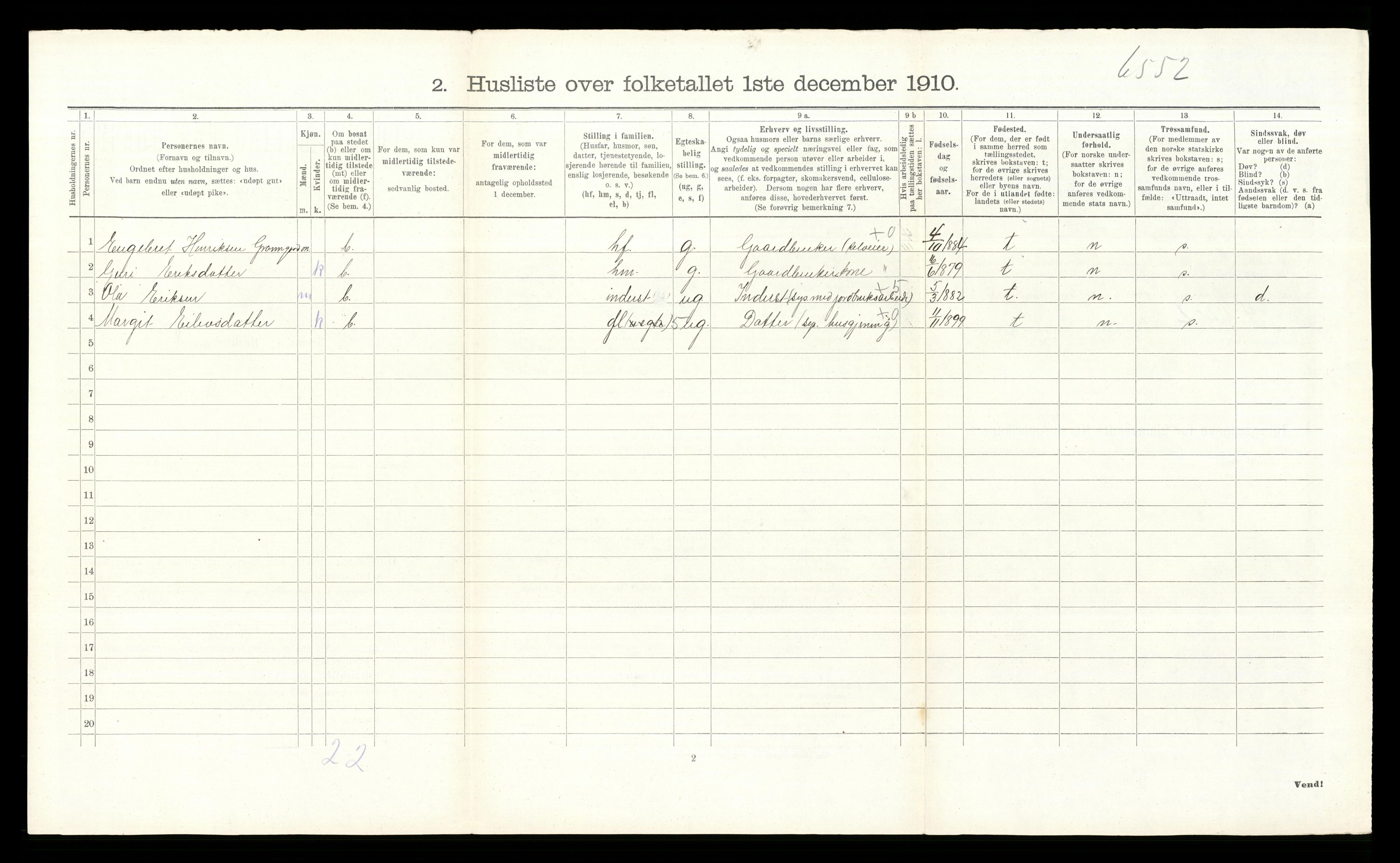 RA, 1910 census for Gol, 1910, p. 119