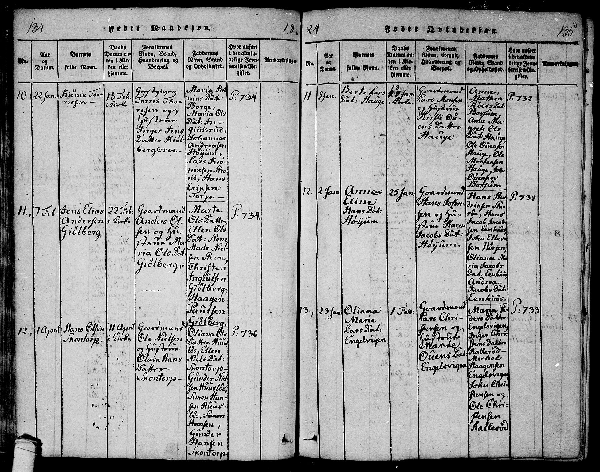 Onsøy prestekontor Kirkebøker, AV/SAO-A-10914/F/Fa/L0002: Parish register (official) no. I 2, 1814-1840, p. 134-135
