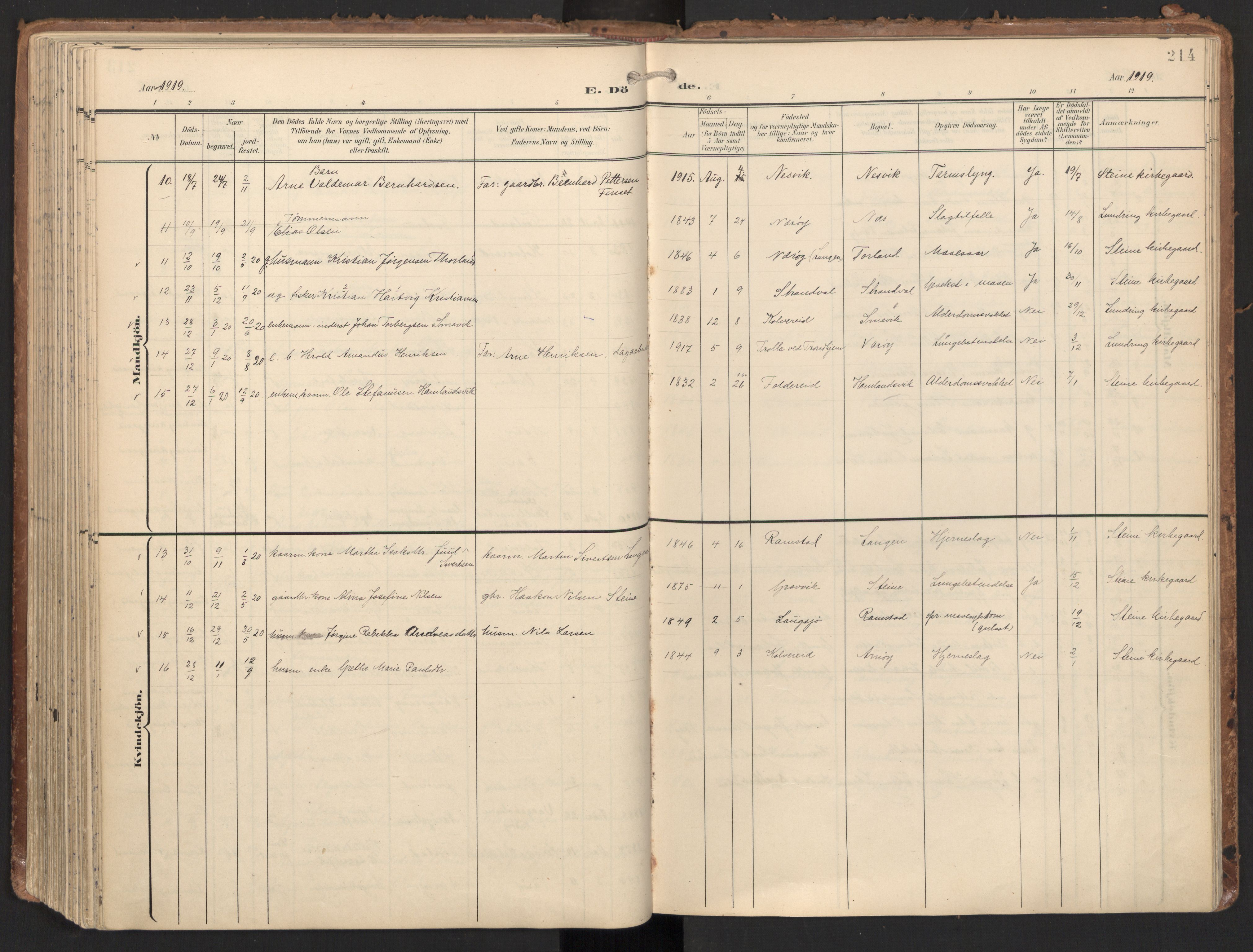 Ministerialprotokoller, klokkerbøker og fødselsregistre - Nord-Trøndelag, SAT/A-1458/784/L0677: Parish register (official) no. 784A12, 1900-1920, p. 214
