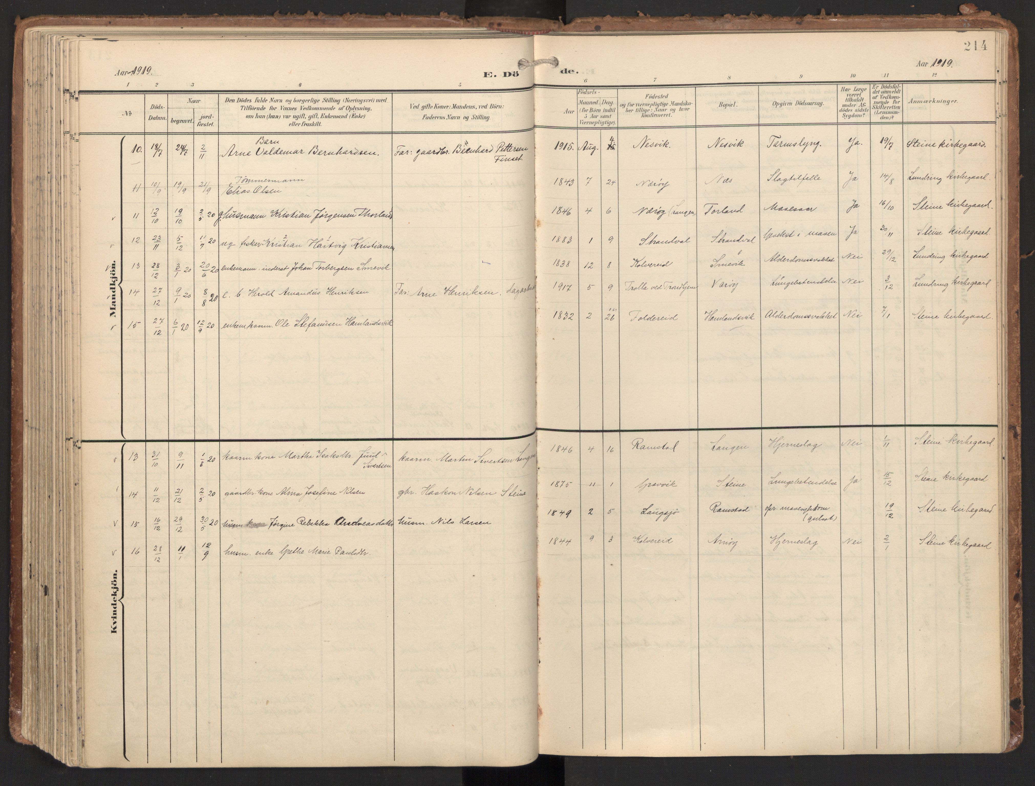 Ministerialprotokoller, klokkerbøker og fødselsregistre - Nord-Trøndelag, AV/SAT-A-1458/784/L0677: Parish register (official) no. 784A12, 1900-1920, p. 214