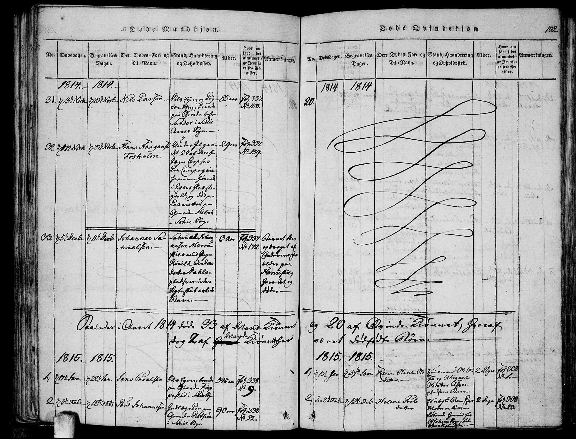 Kråkstad prestekontor Kirkebøker, SAO/A-10125a/F/Fa/L0003: Parish register (official) no. I 3, 1813-1824, p. 102
