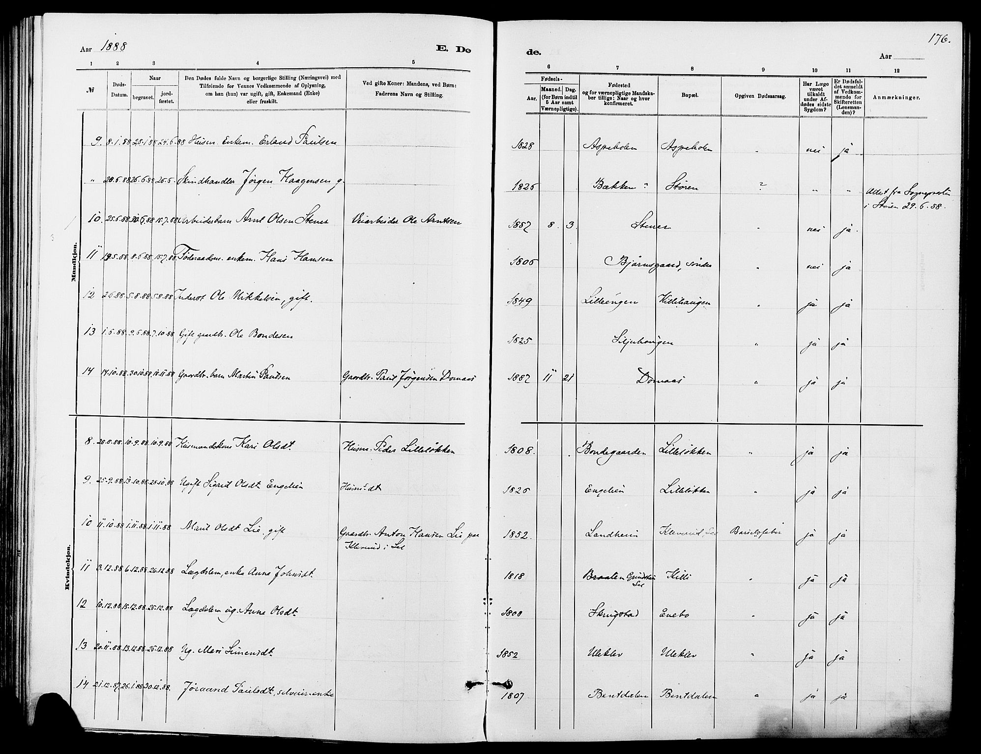 Dovre prestekontor, AV/SAH-PREST-066/H/Ha/Haa/L0002: Parish register (official) no. 2, 1879-1890, p. 176