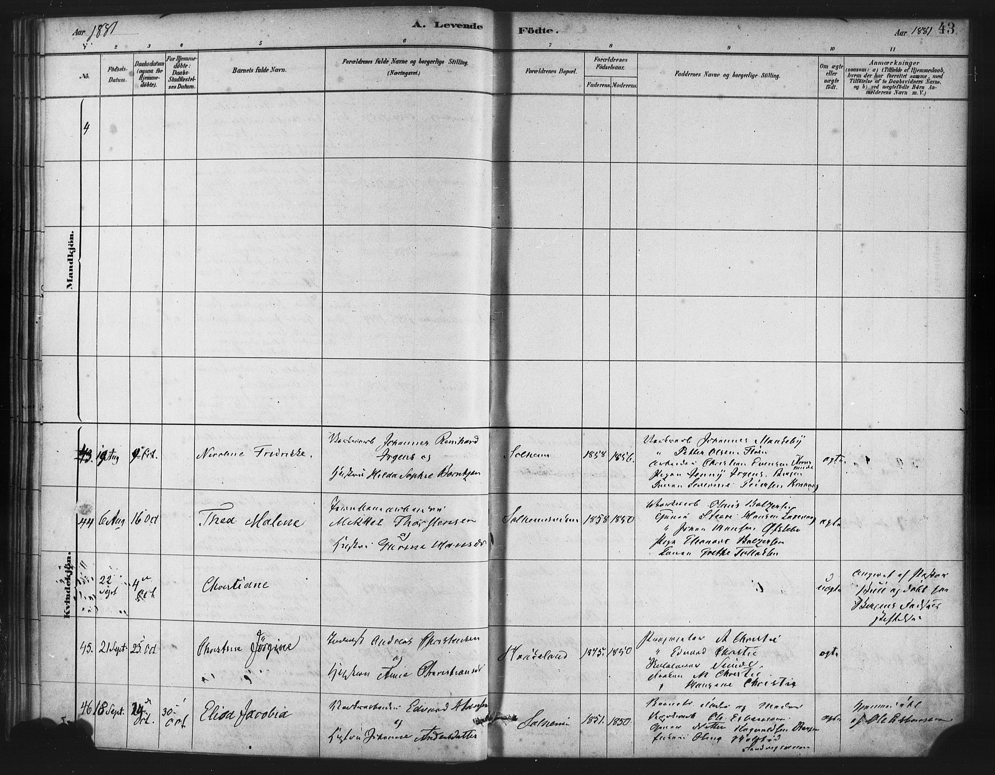 St. Jørgens hospital og Årstad sokneprestembete, AV/SAB-A-99934: Parish register (official) no. A 7, 1879-1886, p. 43