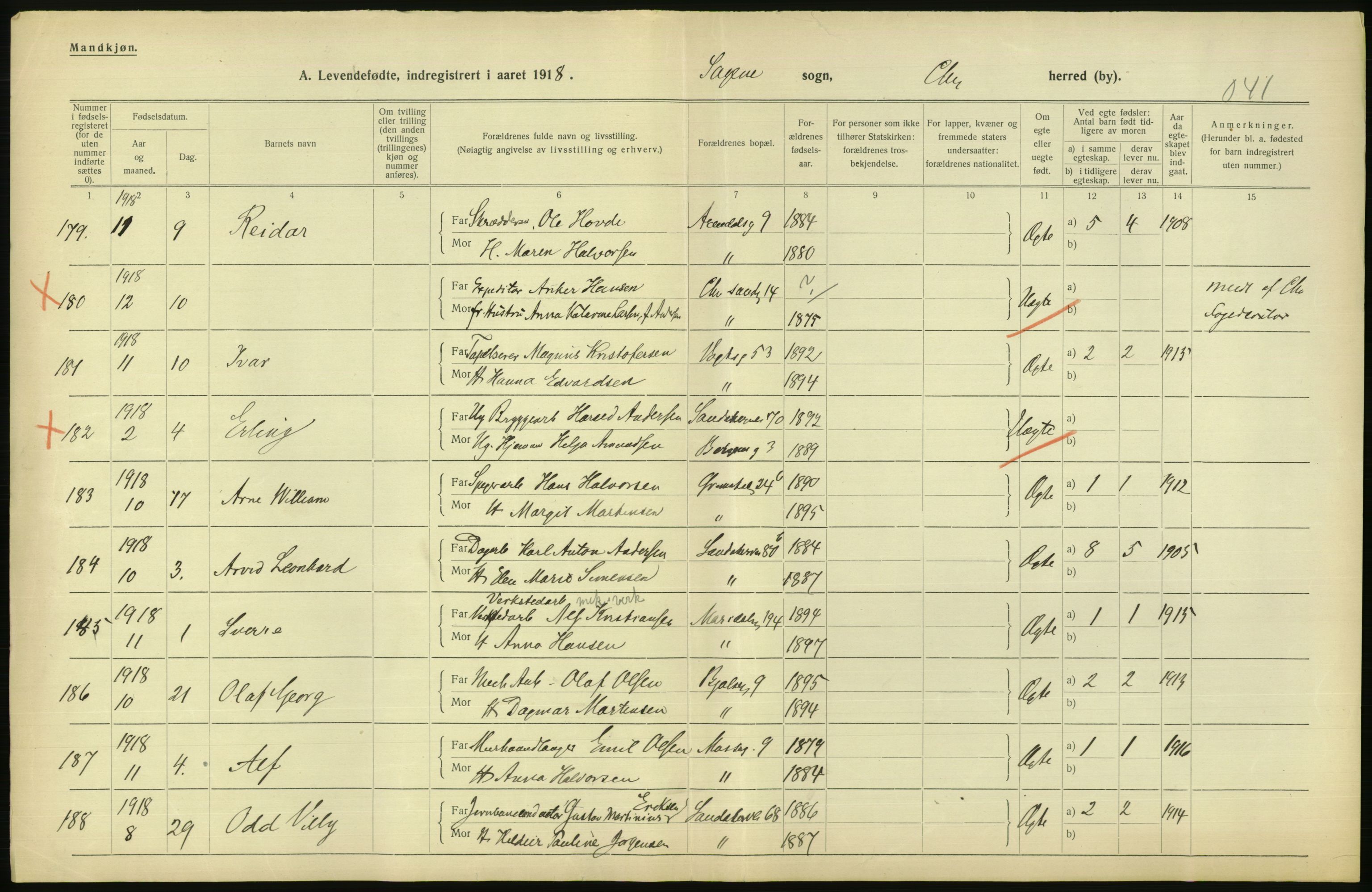 Statistisk sentralbyrå, Sosiodemografiske emner, Befolkning, AV/RA-S-2228/D/Df/Dfb/Dfbh/L0008: Kristiania: Levendefødte menn og kvinner., 1918, p. 850