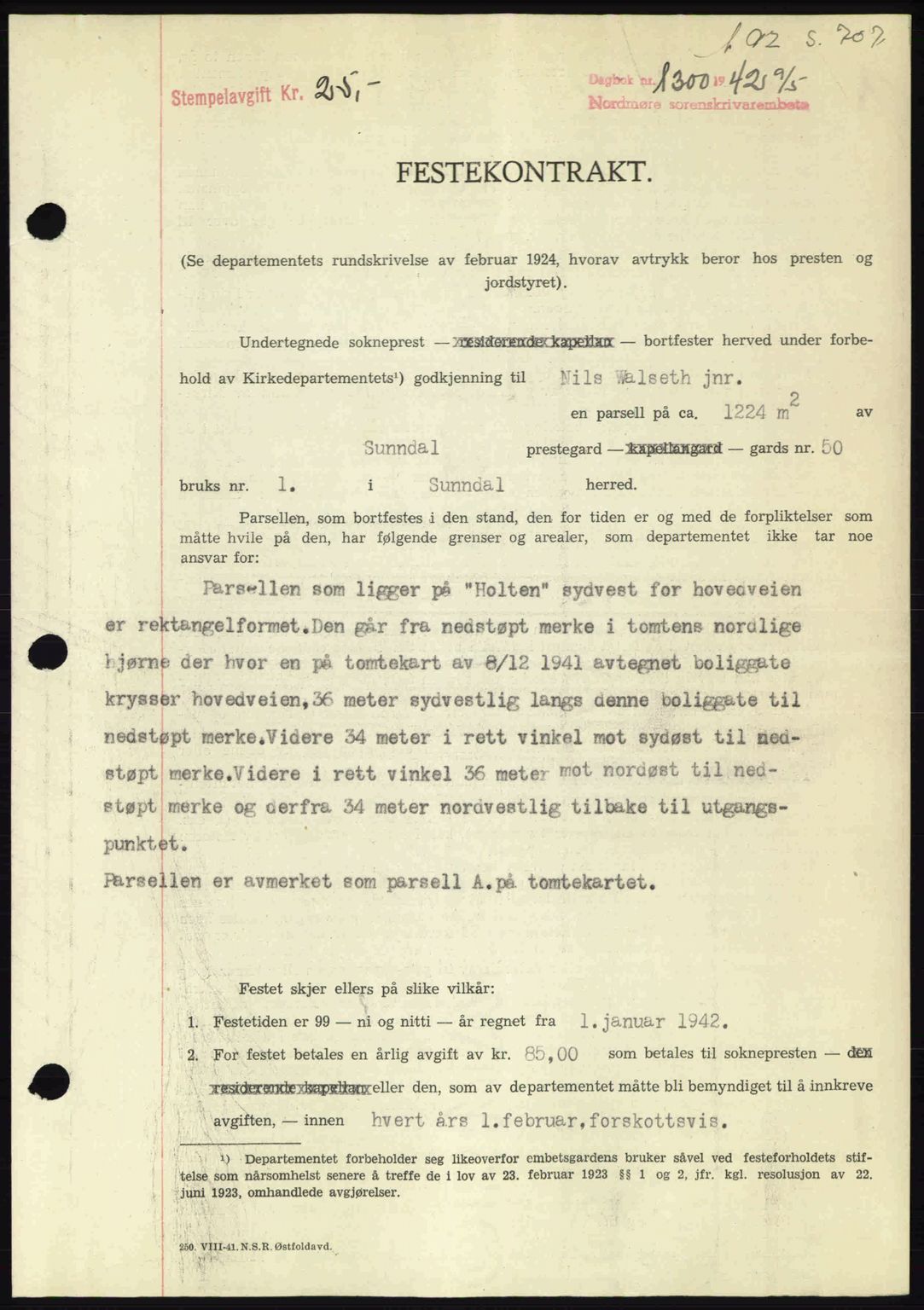 Nordmøre sorenskriveri, AV/SAT-A-4132/1/2/2Ca: Mortgage book no. A92, 1942-1942, Diary no: : 1300/1942