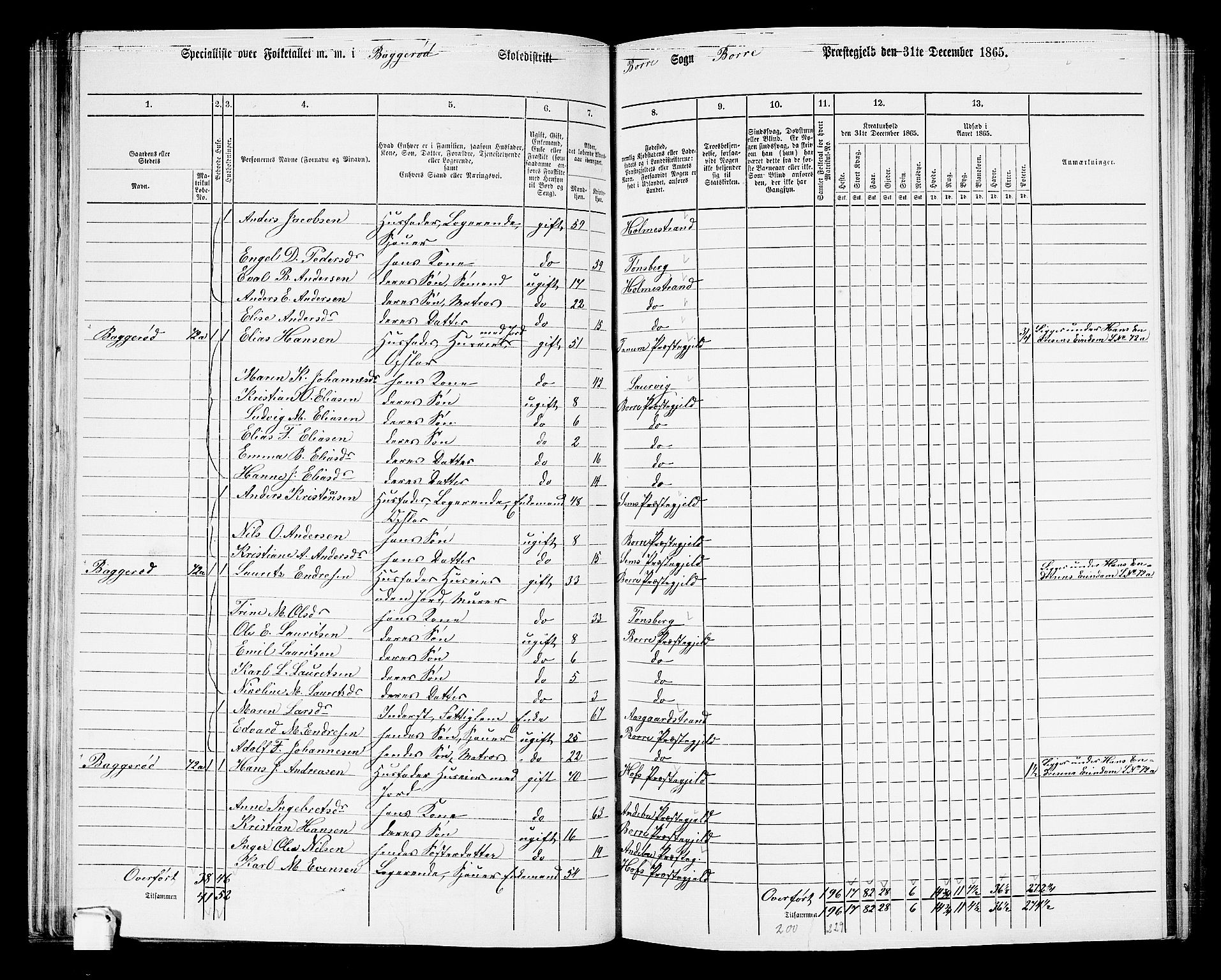 RA, 1865 census for Borre, 1865, p. 93