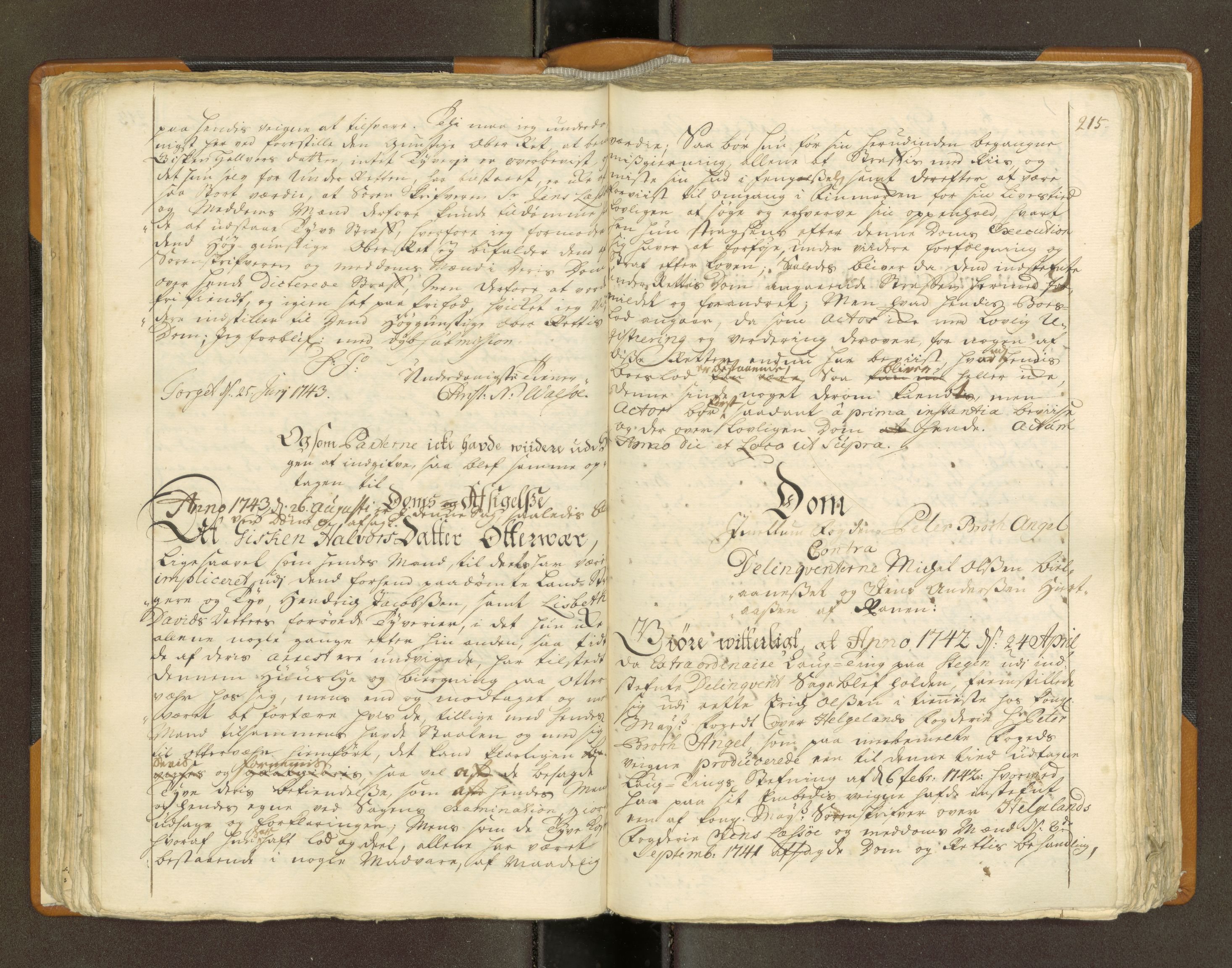 Nordland og Finnmarks lagstol, AV/SAT-A-5608/X/L0010: Domkopibok/justisprotokoll, 1742-1743, p. 214-215