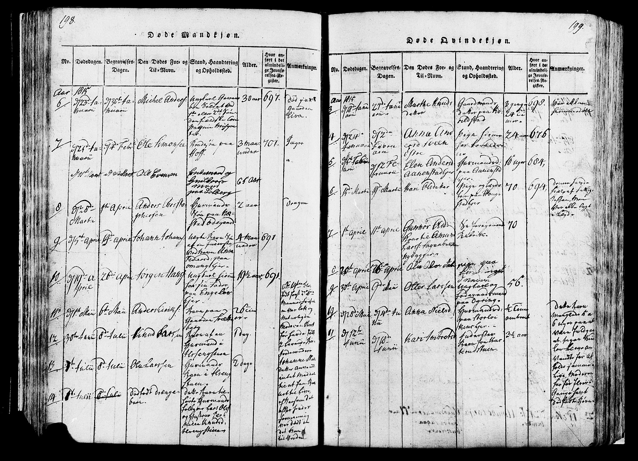 Løten prestekontor, SAH/PREST-022/K/Ka/L0005: Parish register (official) no. 5, 1814-1832, p. 198-199