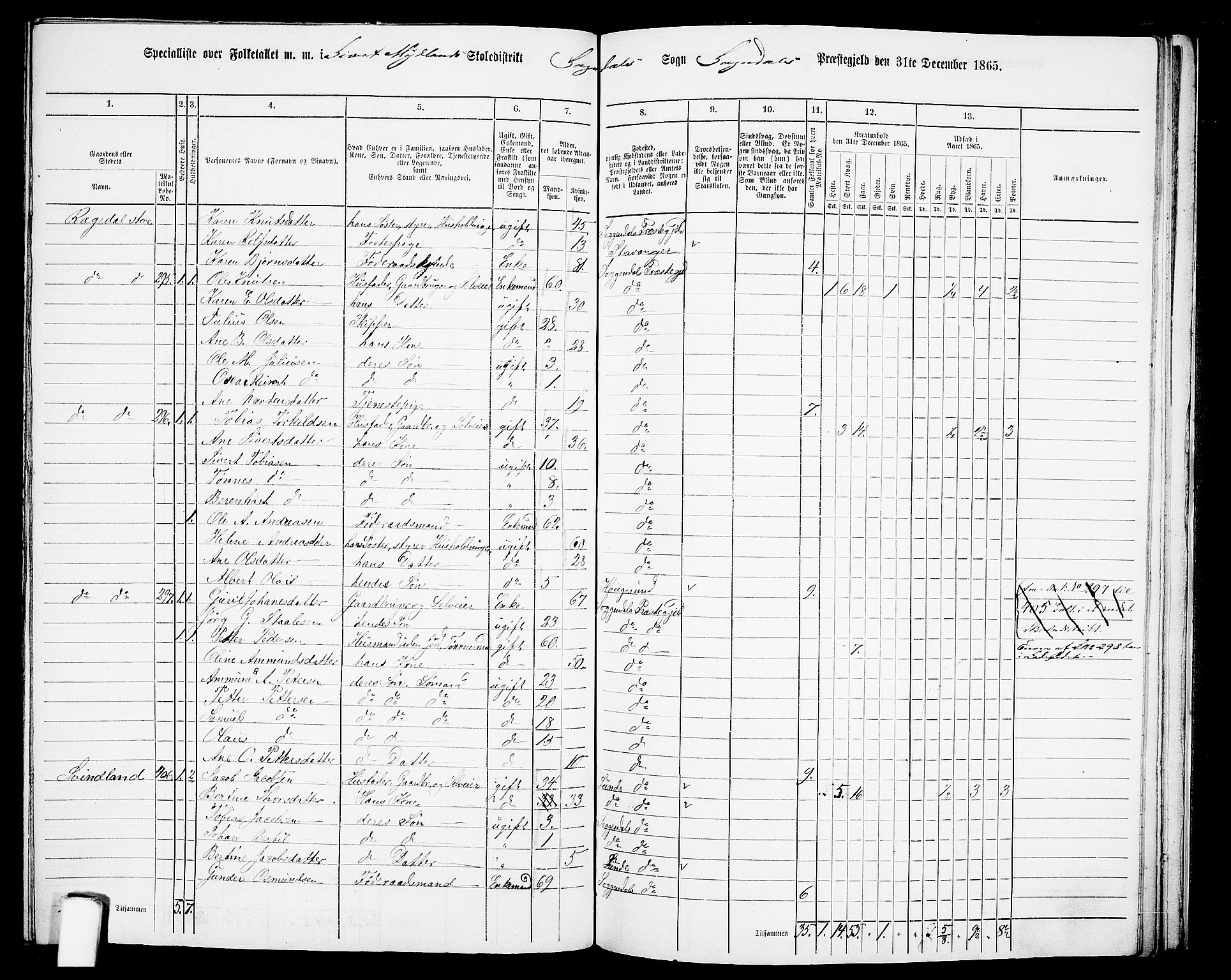 RA, 1865 census for Sokndal, 1865, p. 104