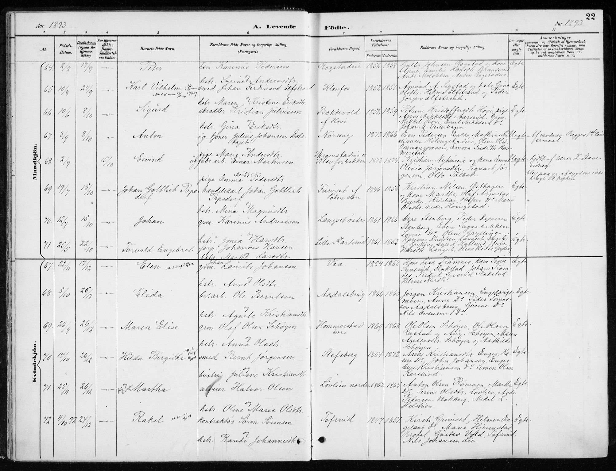 Løten prestekontor, AV/SAH-PREST-022/K/Ka/L0010: Parish register (official) no. 10, 1892-1907, p. 22