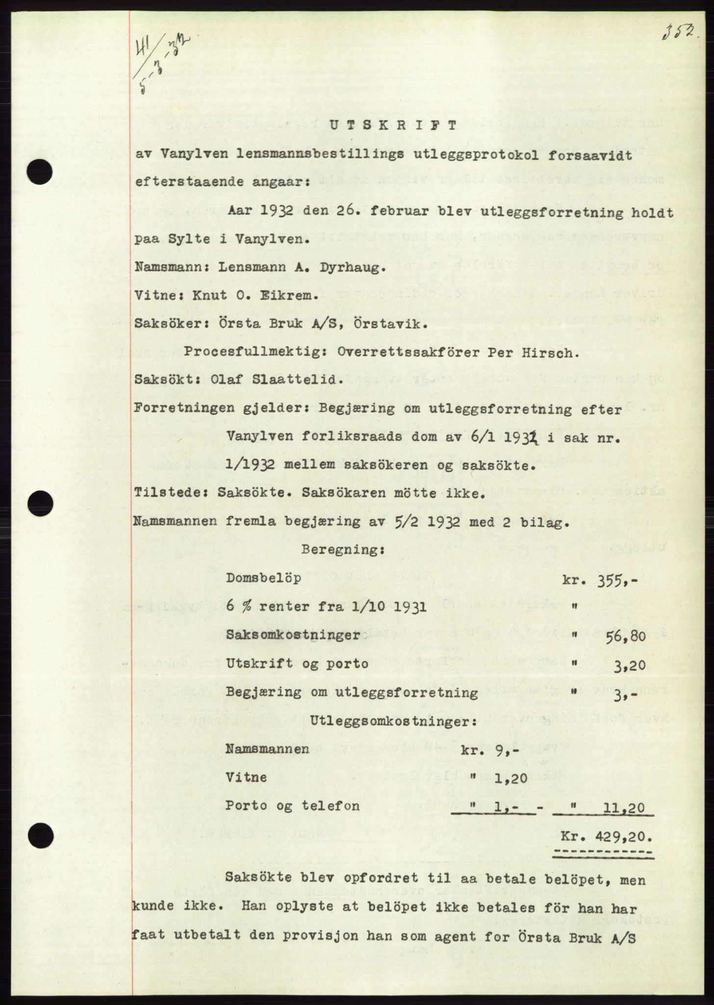 Søre Sunnmøre sorenskriveri, AV/SAT-A-4122/1/2/2C/L0053: Mortgage book no. 47, 1931-1932, Deed date: 05.03.1932