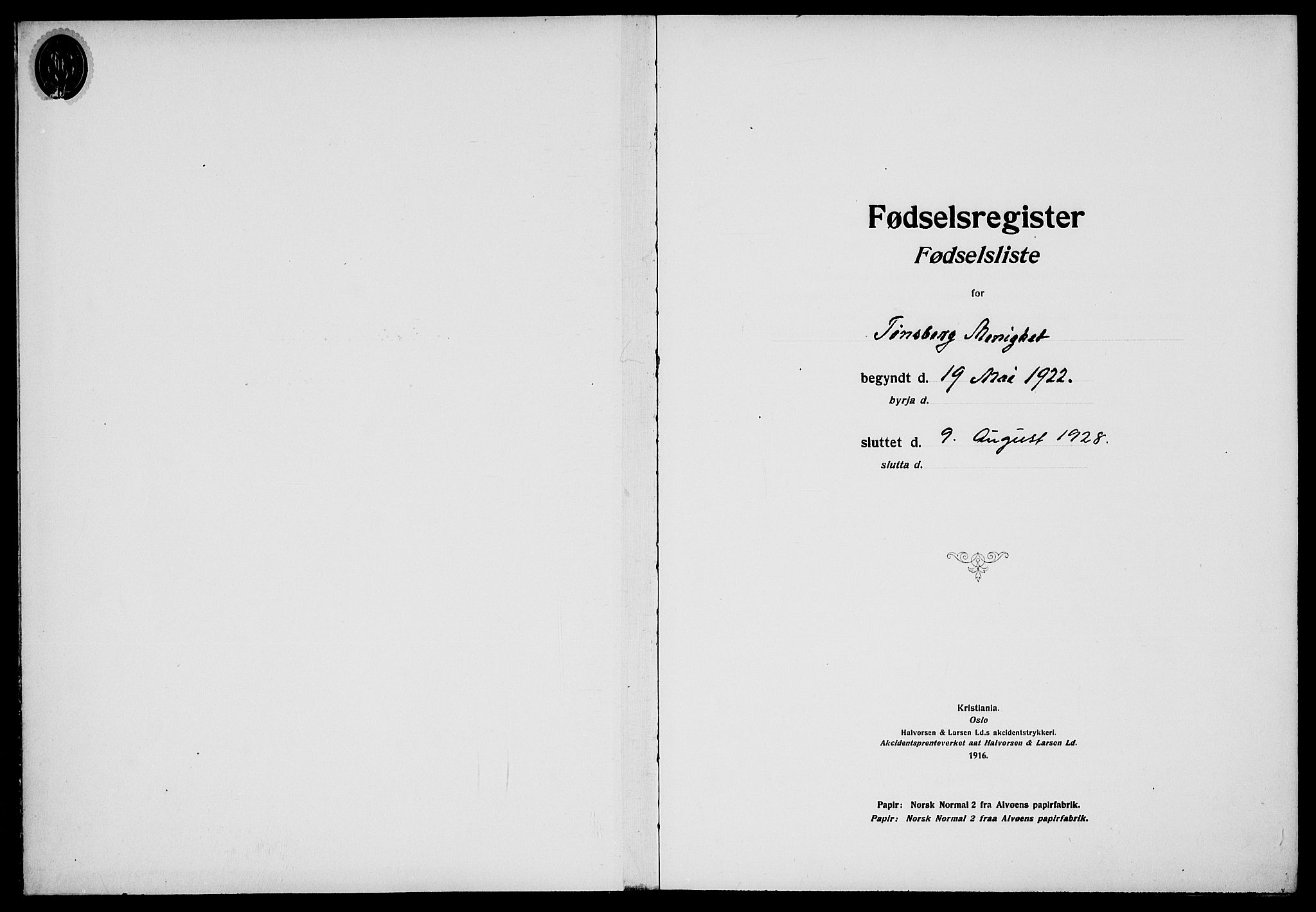 Tønsberg kirkebøker, AV/SAKO-A-330/J/Ja/L0002: Birth register no. 2, 1922-1928