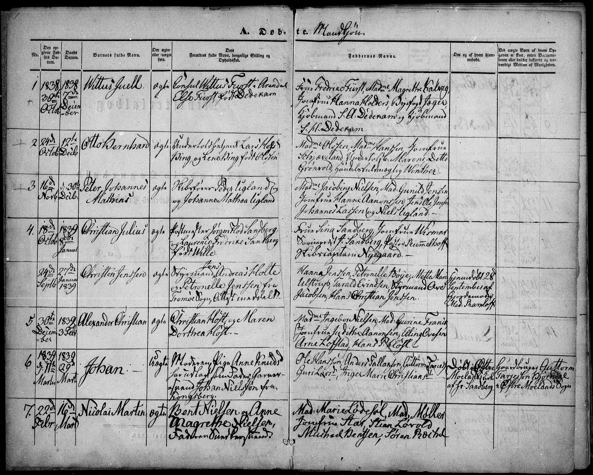 Arendal sokneprestkontor, Trefoldighet, AV/SAK-1111-0040/F/Fa/L0005: Parish register (official) no. A 5, 1838-1854, p. 1