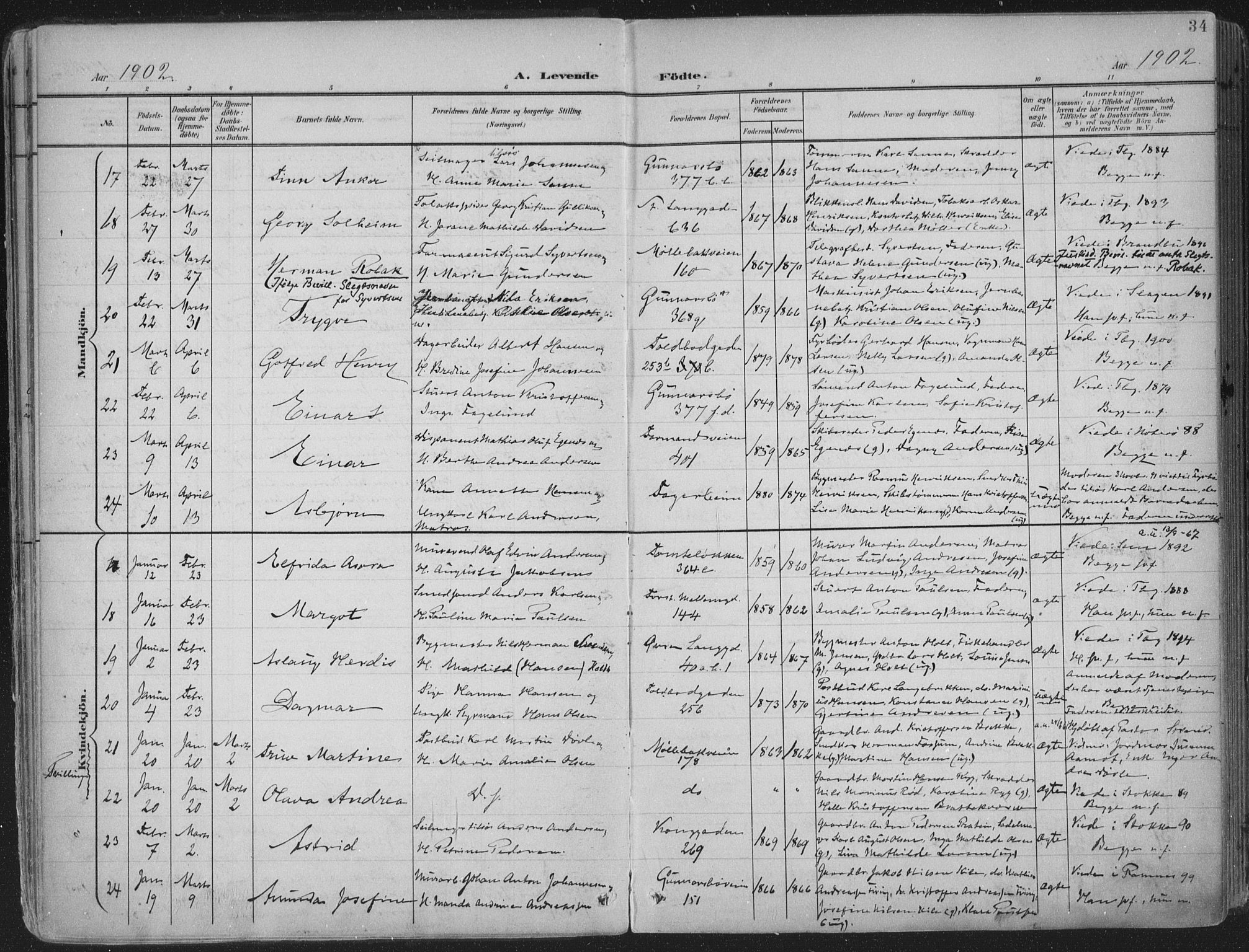 Tønsberg kirkebøker, SAKO/A-330/F/Fa/L0014: Parish register (official) no. I 14, 1900-1913, p. 34