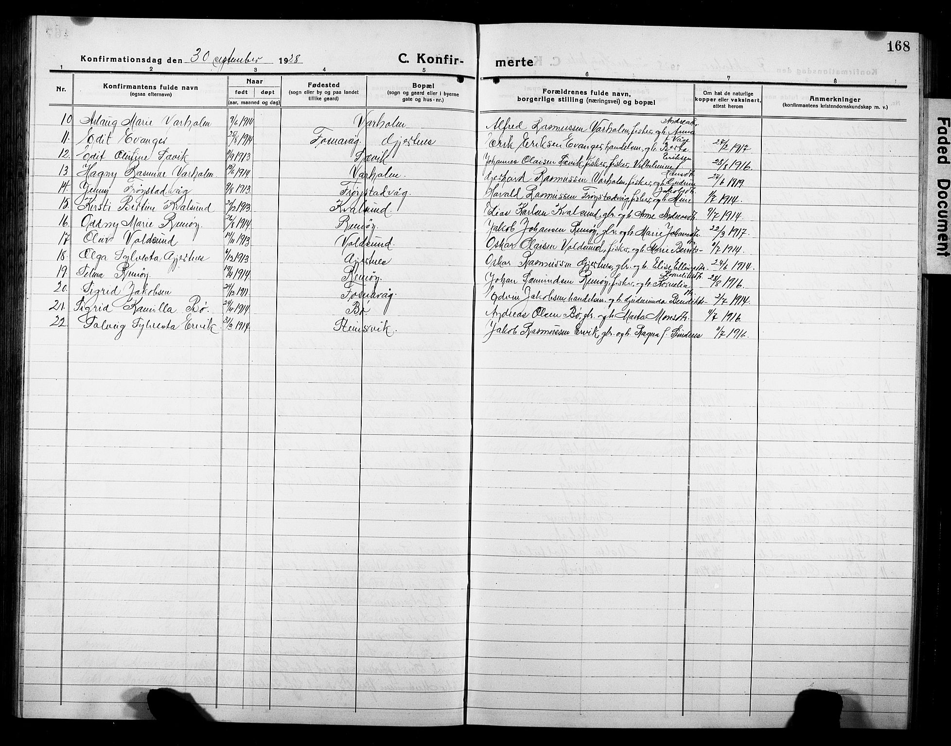 Ministerialprotokoller, klokkerbøker og fødselsregistre - Møre og Romsdal, SAT/A-1454/507/L0084: Parish register (copy) no. 507C07, 1919-1932, p. 168