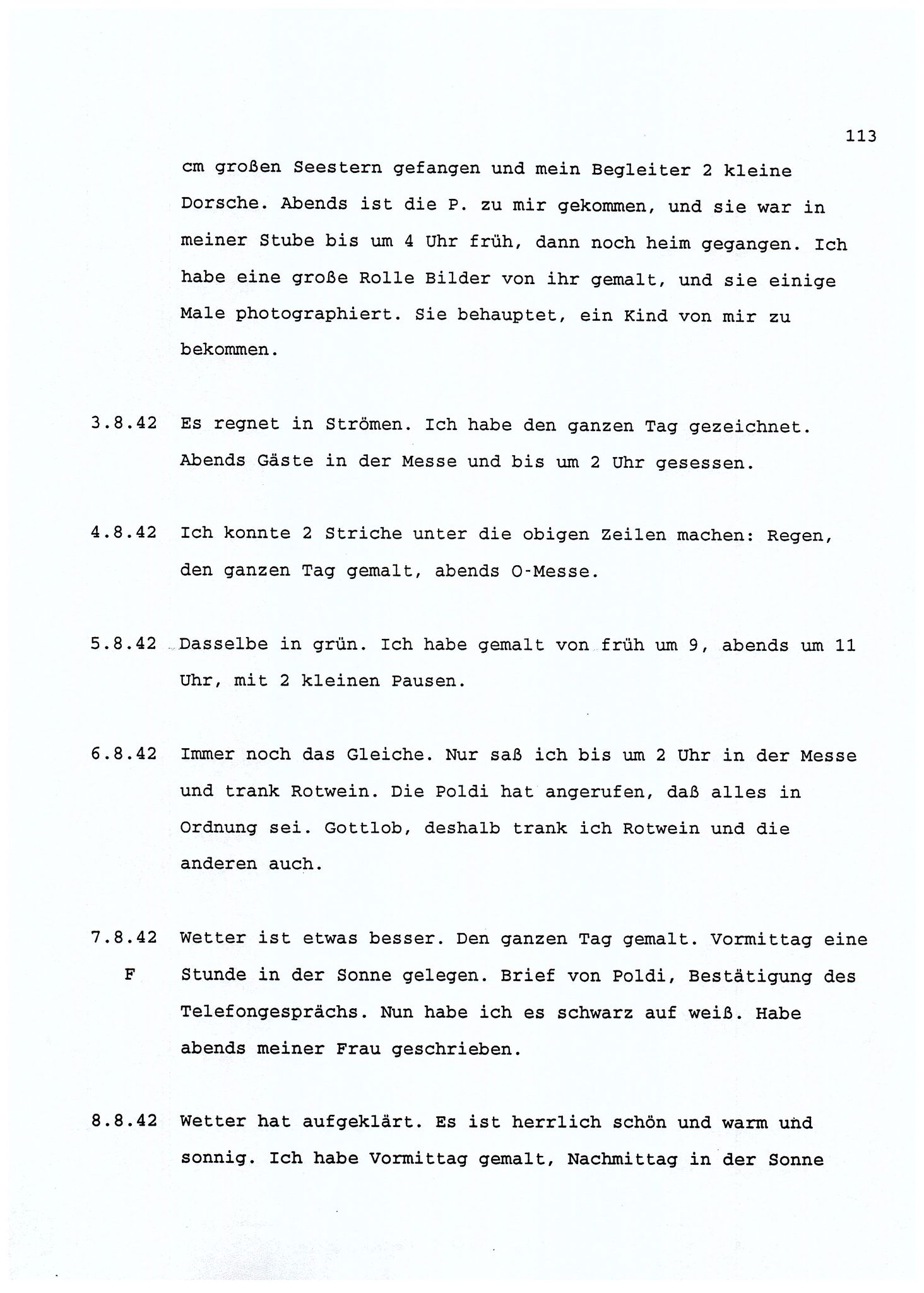 Dagbokopptegnelser av en tysk marineoffiser stasjonert i Norge , FMFB/A-1160/F/L0001: Dagbokopptegnelser av en tysk marineoffiser stasjonert i Norge, 1941-1944, p. 113