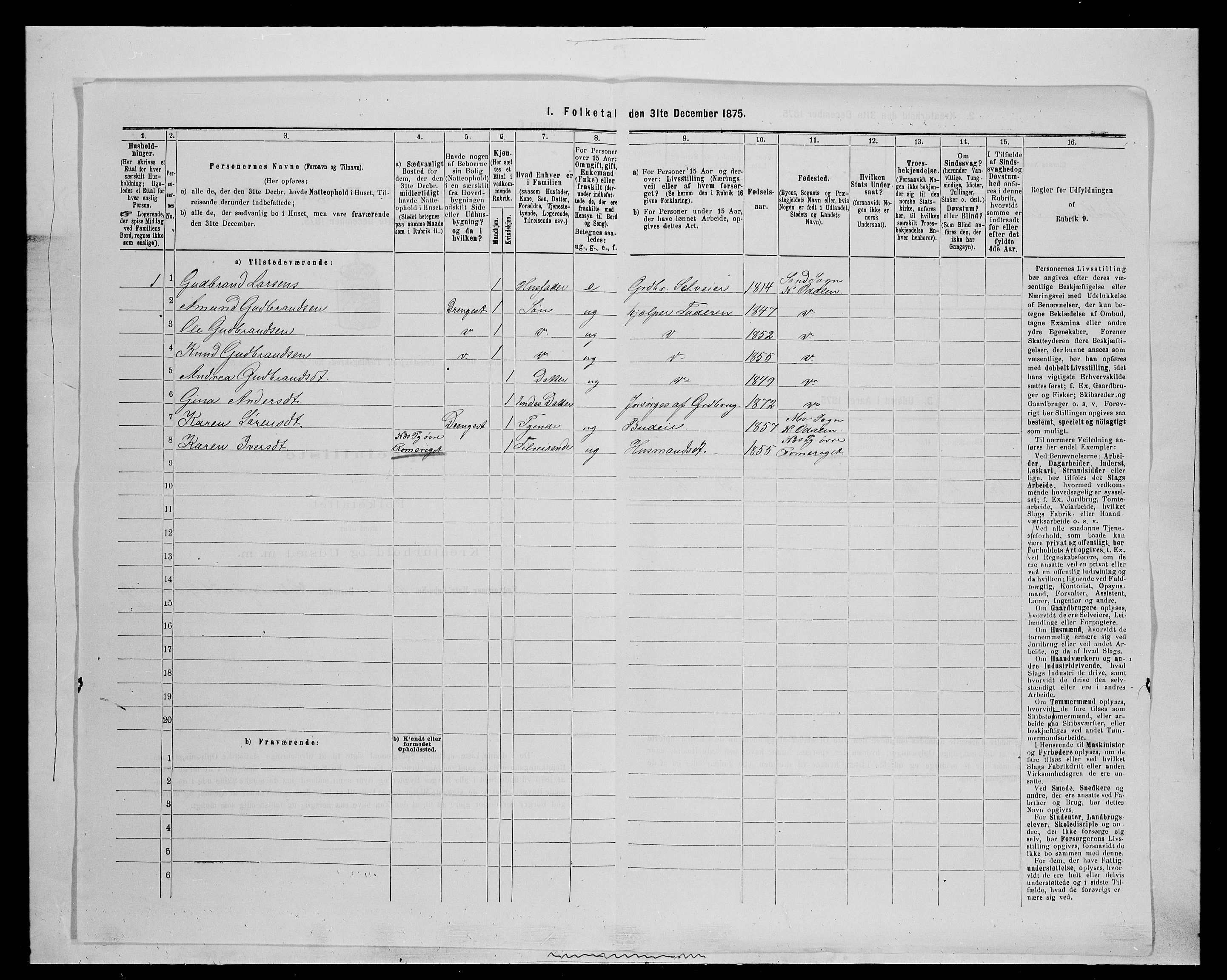 SAH, 1875 census for 0418P Nord-Odal, 1875, p. 91