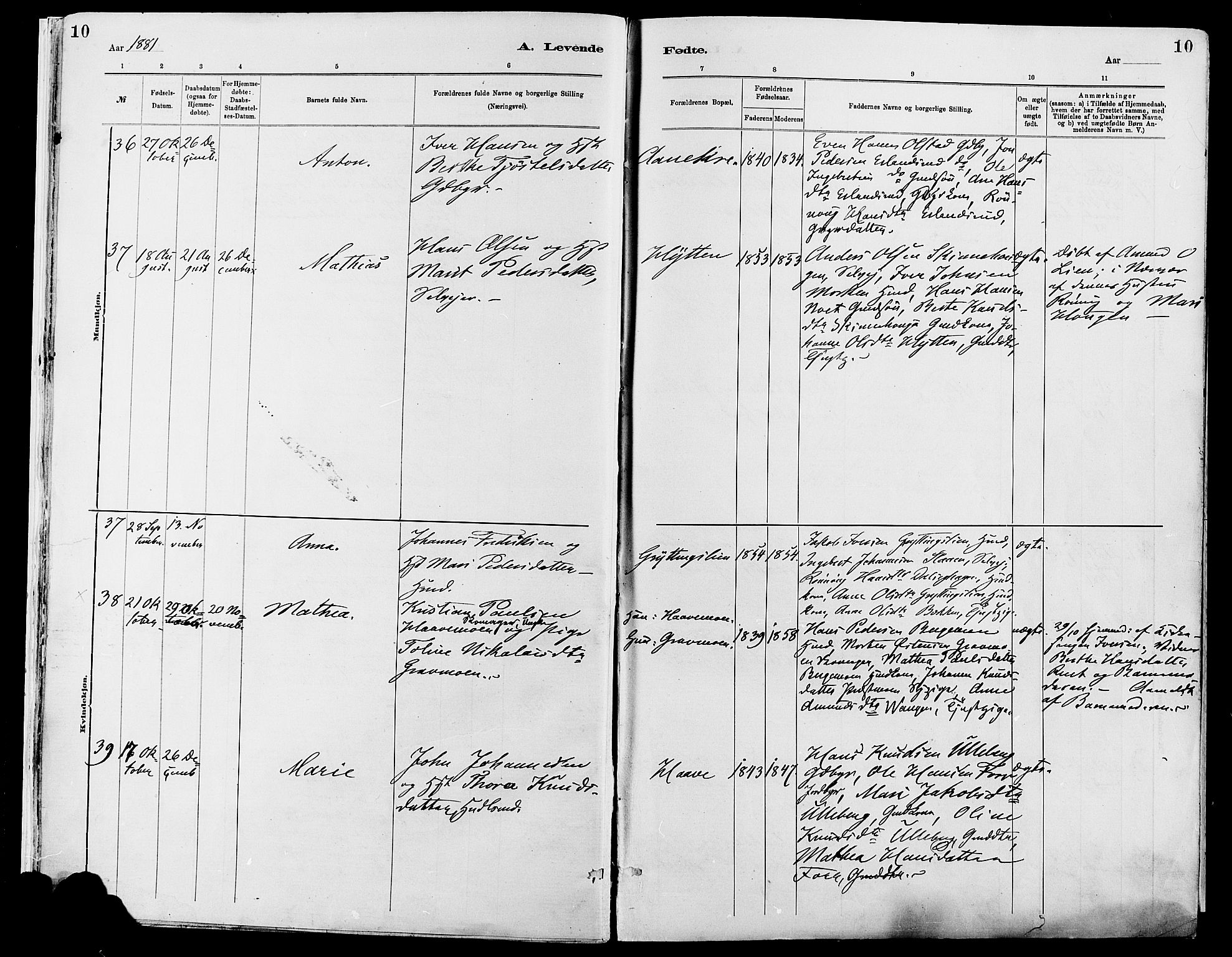 Sør-Fron prestekontor, AV/SAH-PREST-010/H/Ha/Haa/L0003: Parish register (official) no. 3, 1881-1897, p. 10