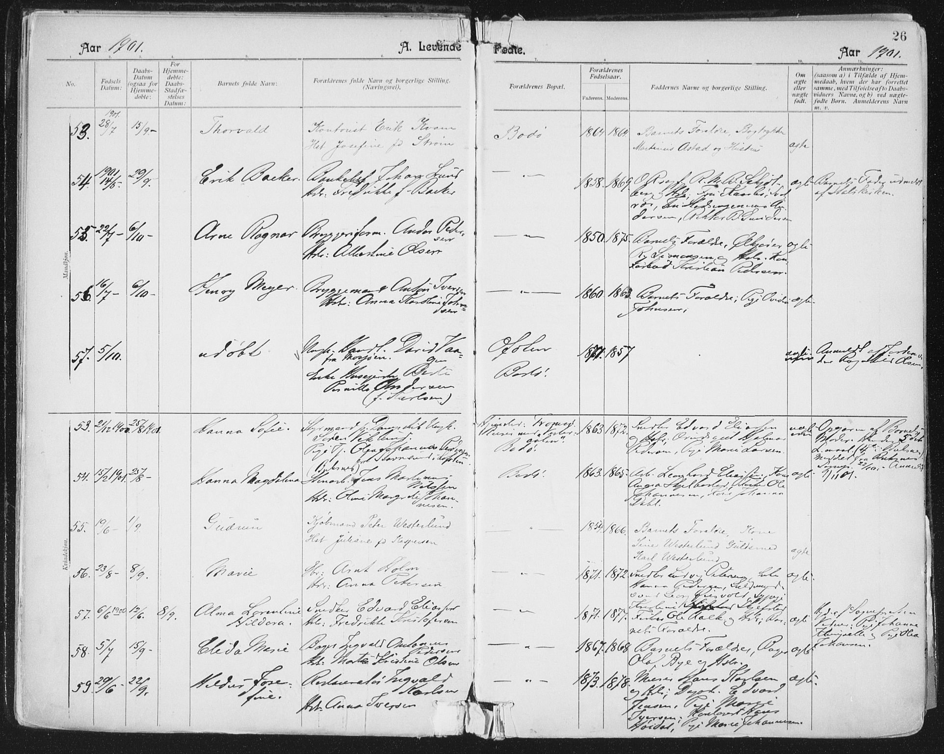 Ministerialprotokoller, klokkerbøker og fødselsregistre - Nordland, SAT/A-1459/801/L0011: Parish register (official) no. 801A11, 1900-1916, p. 26