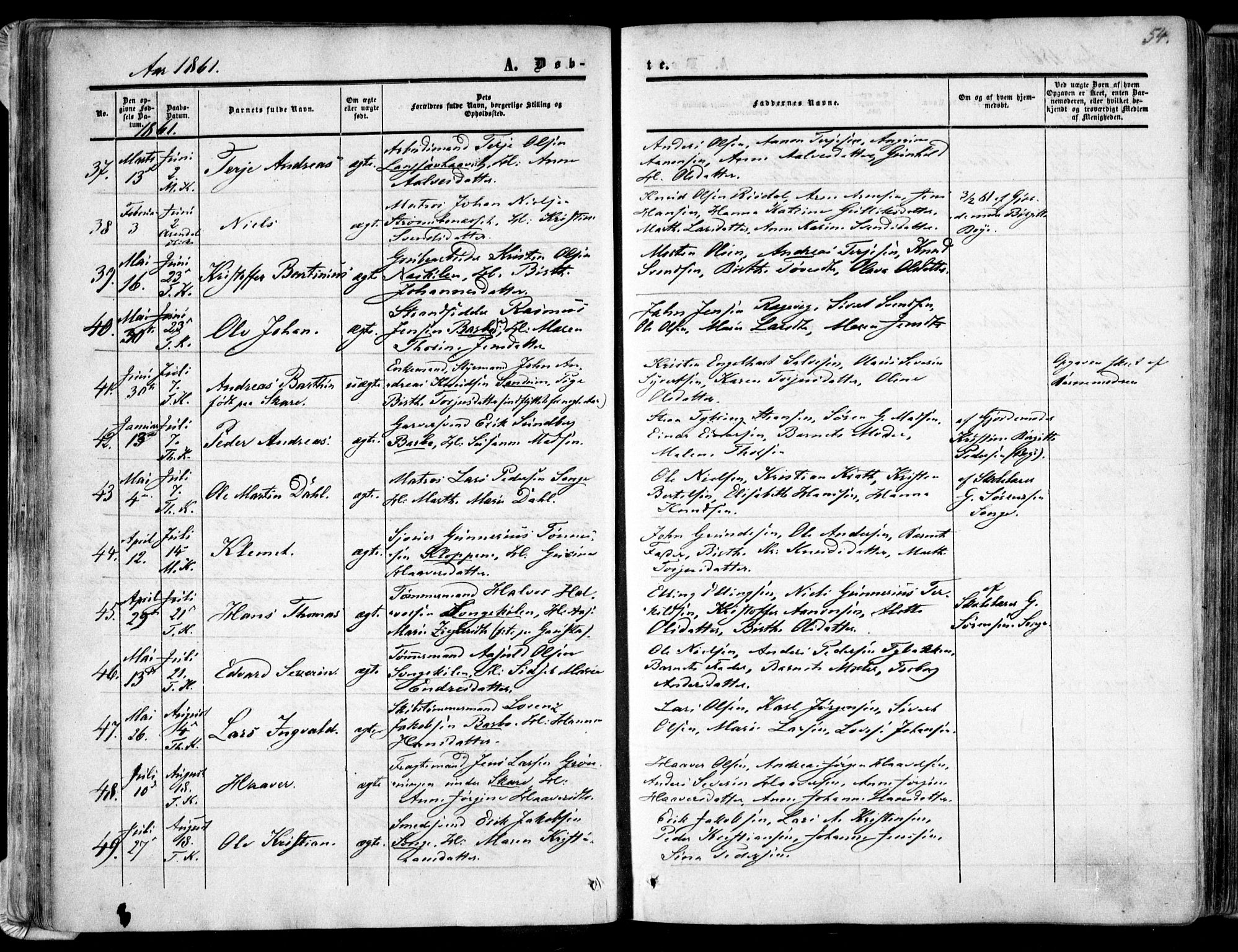 Tromøy sokneprestkontor, AV/SAK-1111-0041/F/Fa/L0006: Parish register (official) no. A 6, 1855-1863, p. 54