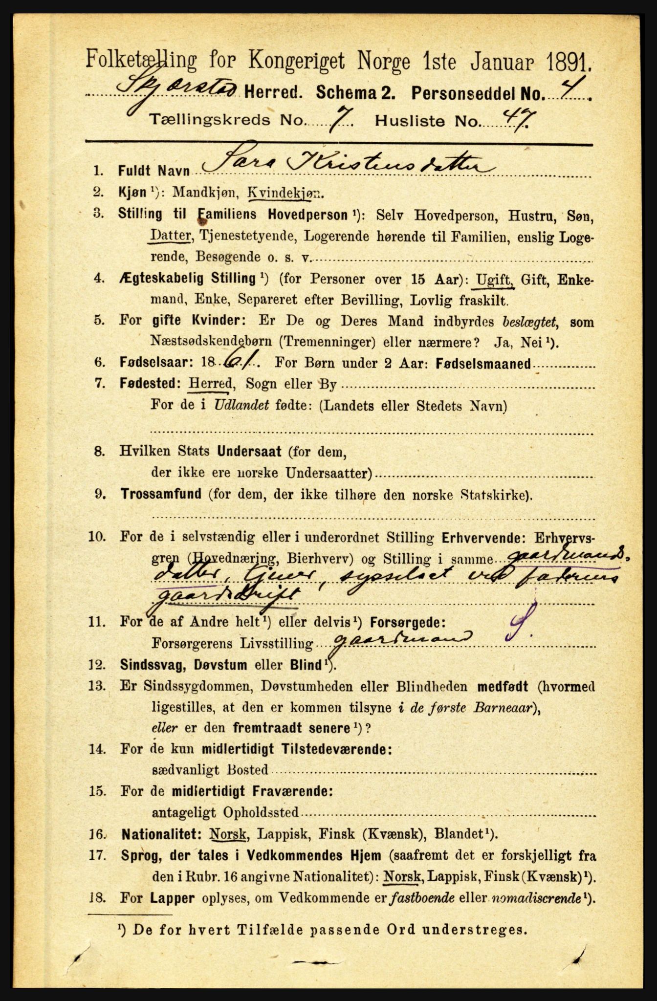 RA, 1891 census for 1842 Skjerstad, 1891, p. 2881