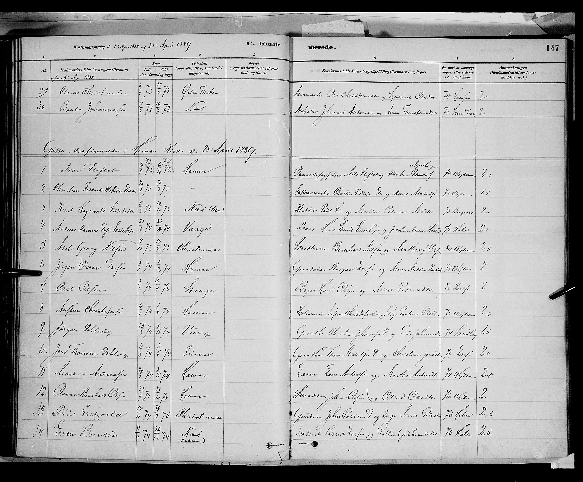 Vang prestekontor, Hedmark, SAH/PREST-008/H/Ha/Haa/L0016: Parish register (official) no. 16, 1878-1889, p. 147