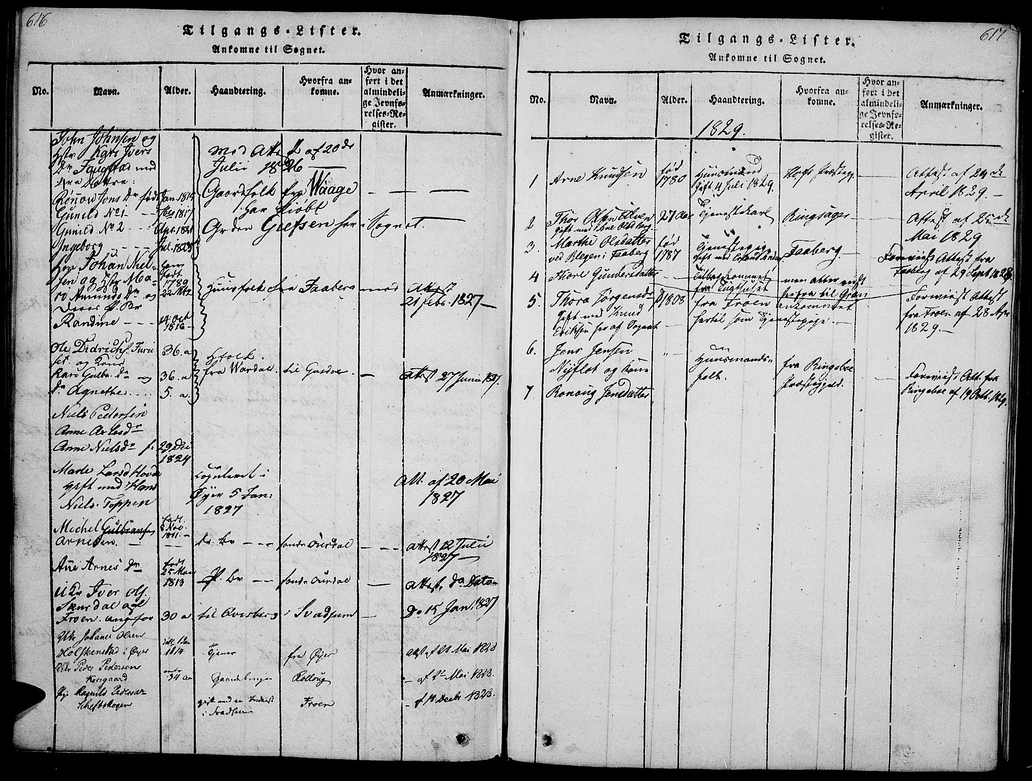 Gausdal prestekontor, SAH/PREST-090/H/Ha/Haa/L0005: Parish register (official) no. 5, 1817-1829, p. 616-617