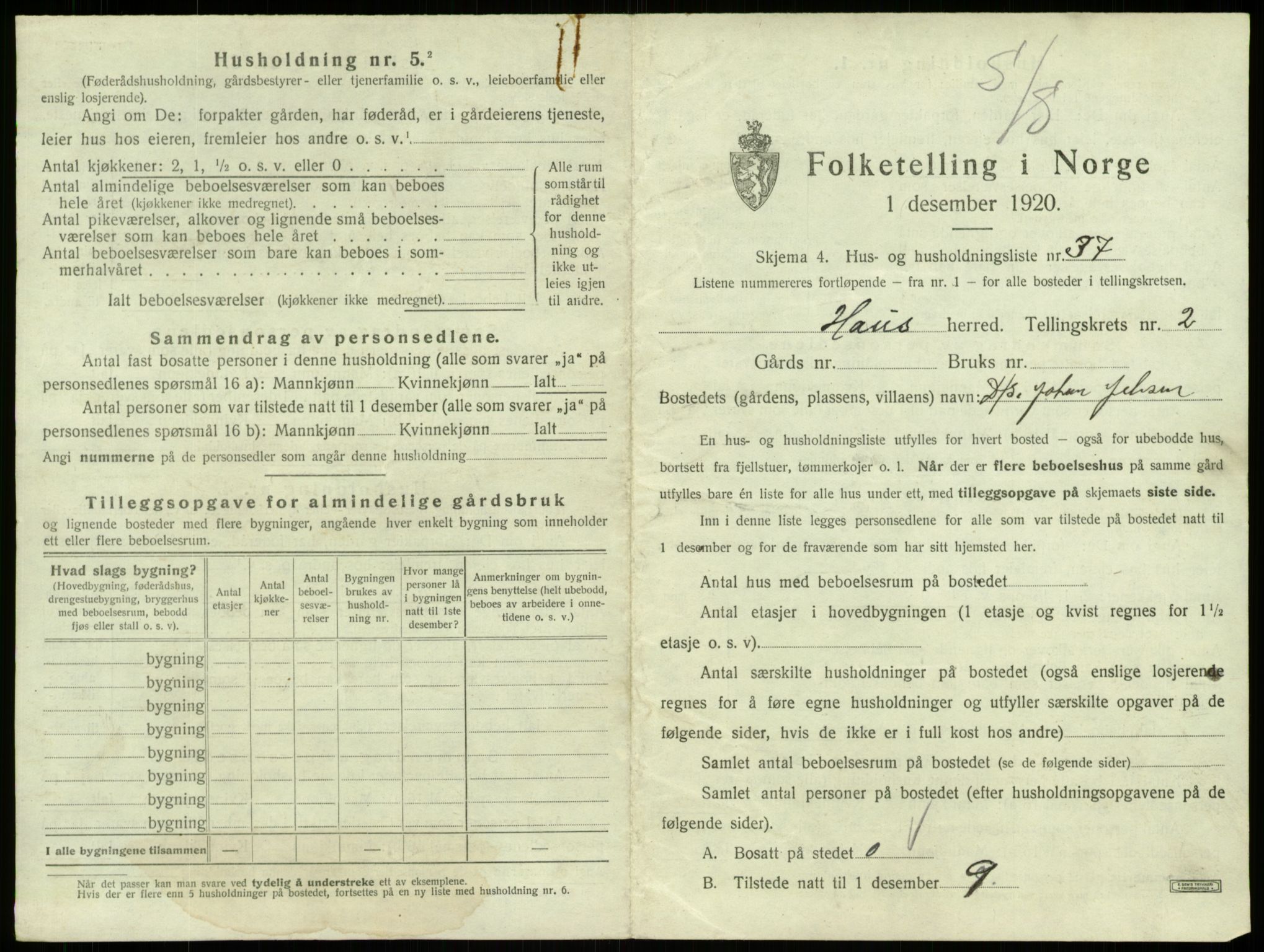 SAB, 1920 census for Haus, 1920, p. 190