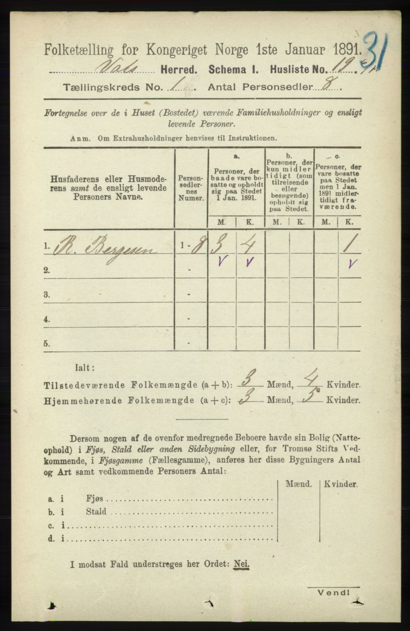 RA, 1891 census for 1155 Vats, 1891, p. 41