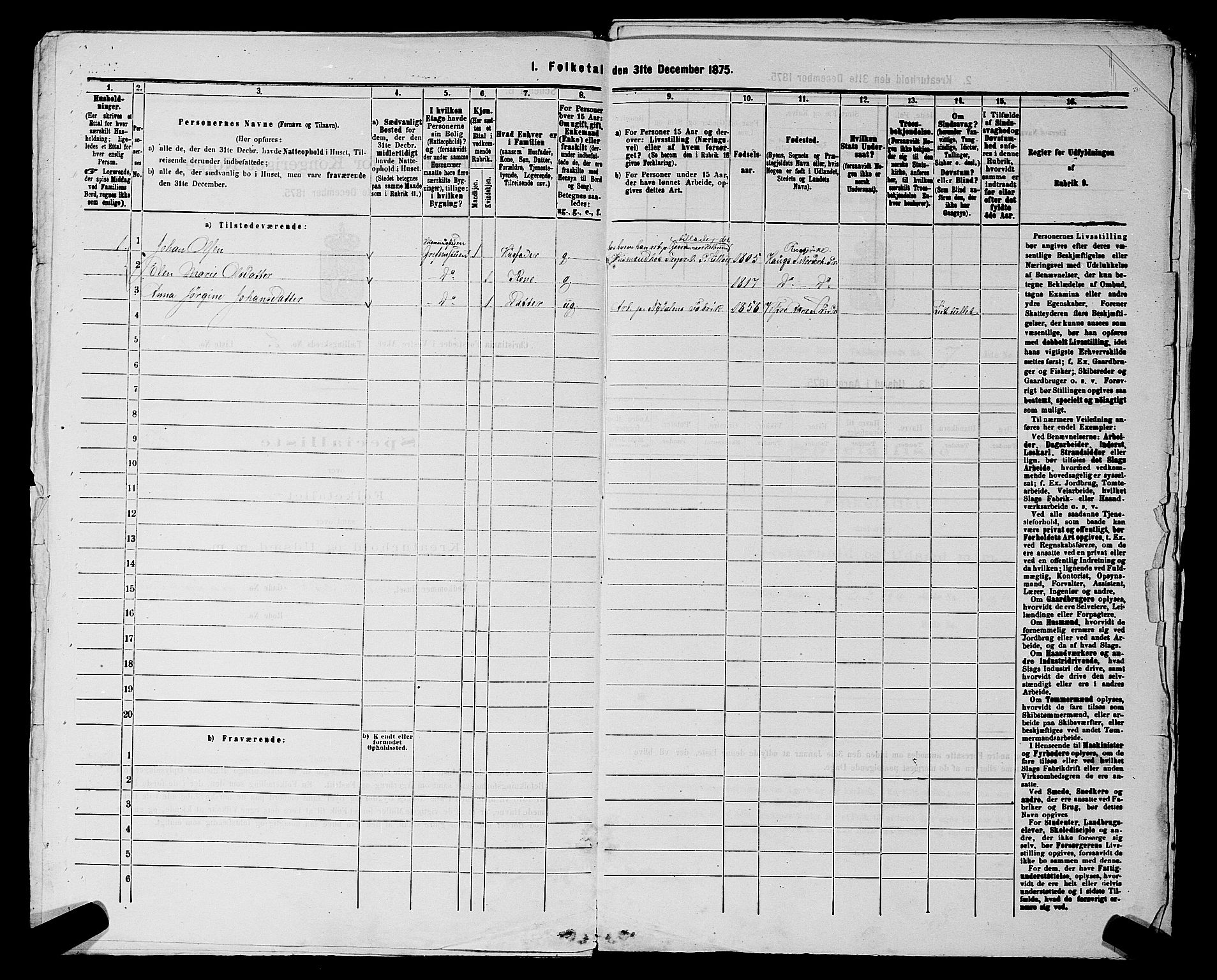 RA, 1875 census for 0218aP Vestre Aker, 1875, p. 1143