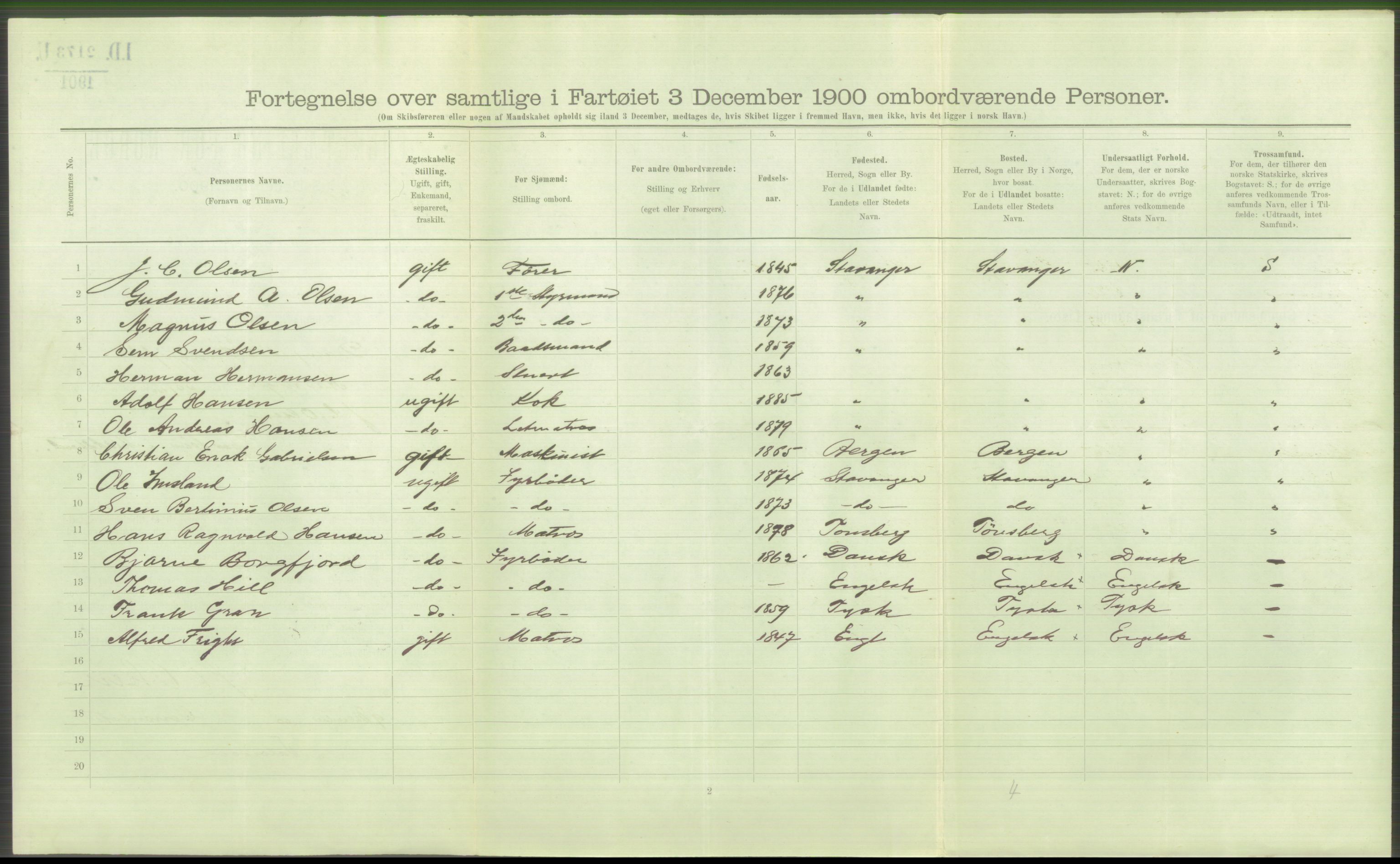 RA, 1900 Census - ship lists from ships in Norwegian harbours, harbours abroad and at sea, 1900, p. 5630