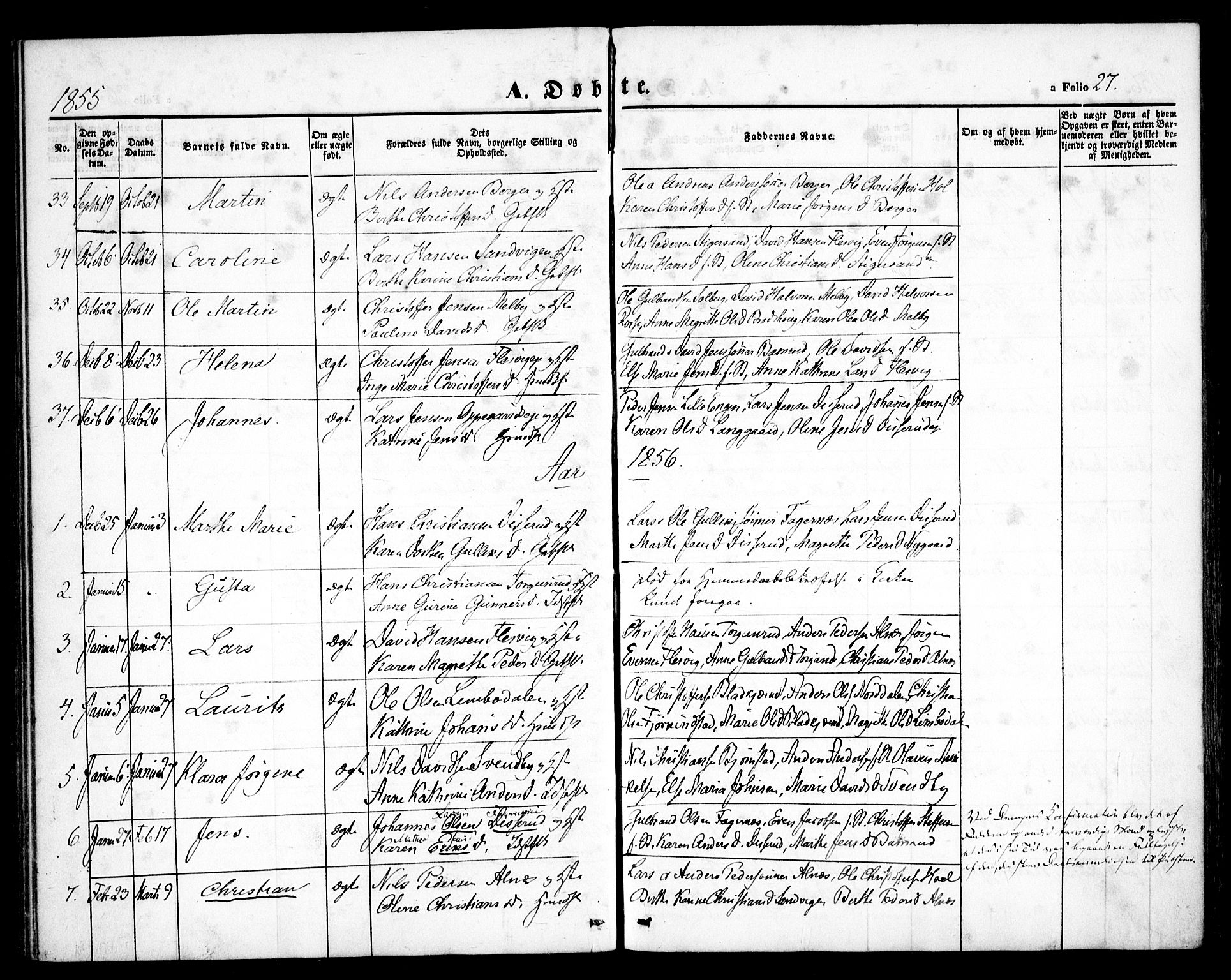 Hurdal prestekontor Kirkebøker, SAO/A-10889/F/Fb/L0001: Parish register (official) no. II 1, 1846-1859, p. 27