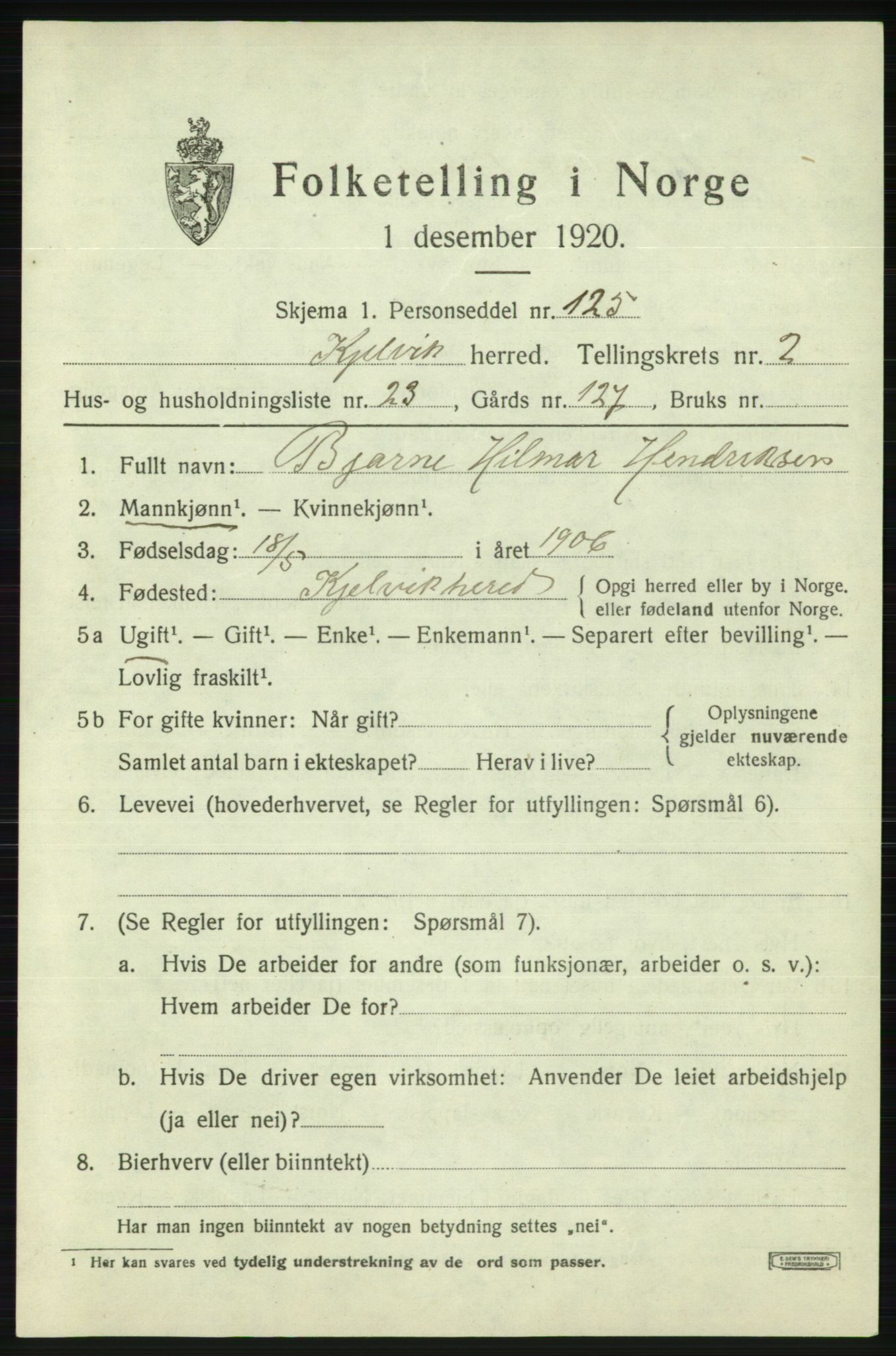 SATØ, 1920 census for Kjelvik, 1920, p. 1635