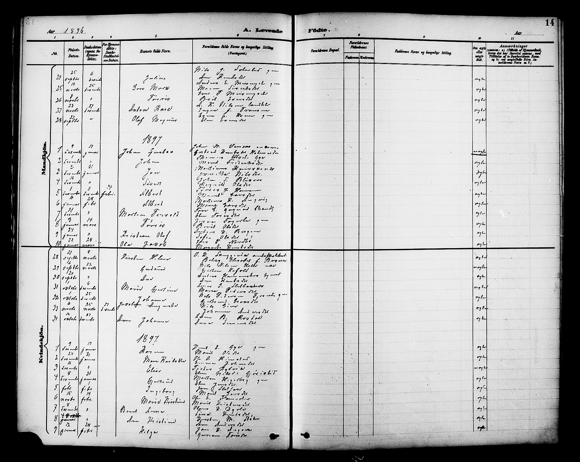 Ministerialprotokoller, klokkerbøker og fødselsregistre - Møre og Romsdal, AV/SAT-A-1454/586/L0992: Parish register (copy) no. 586C03, 1892-1909, p. 14