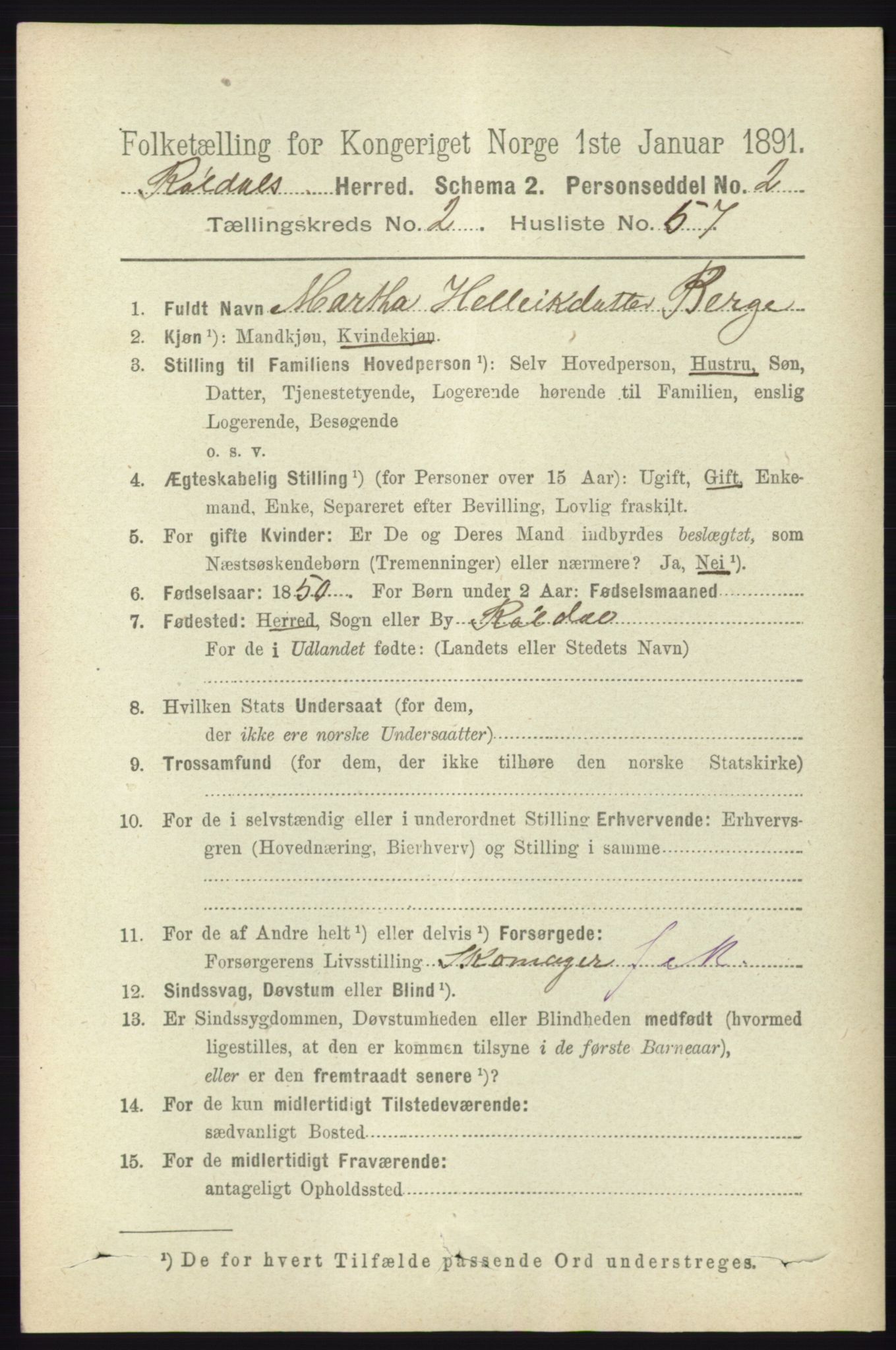 RA, 1891 census for 1229 Røldal, 1891, p. 845