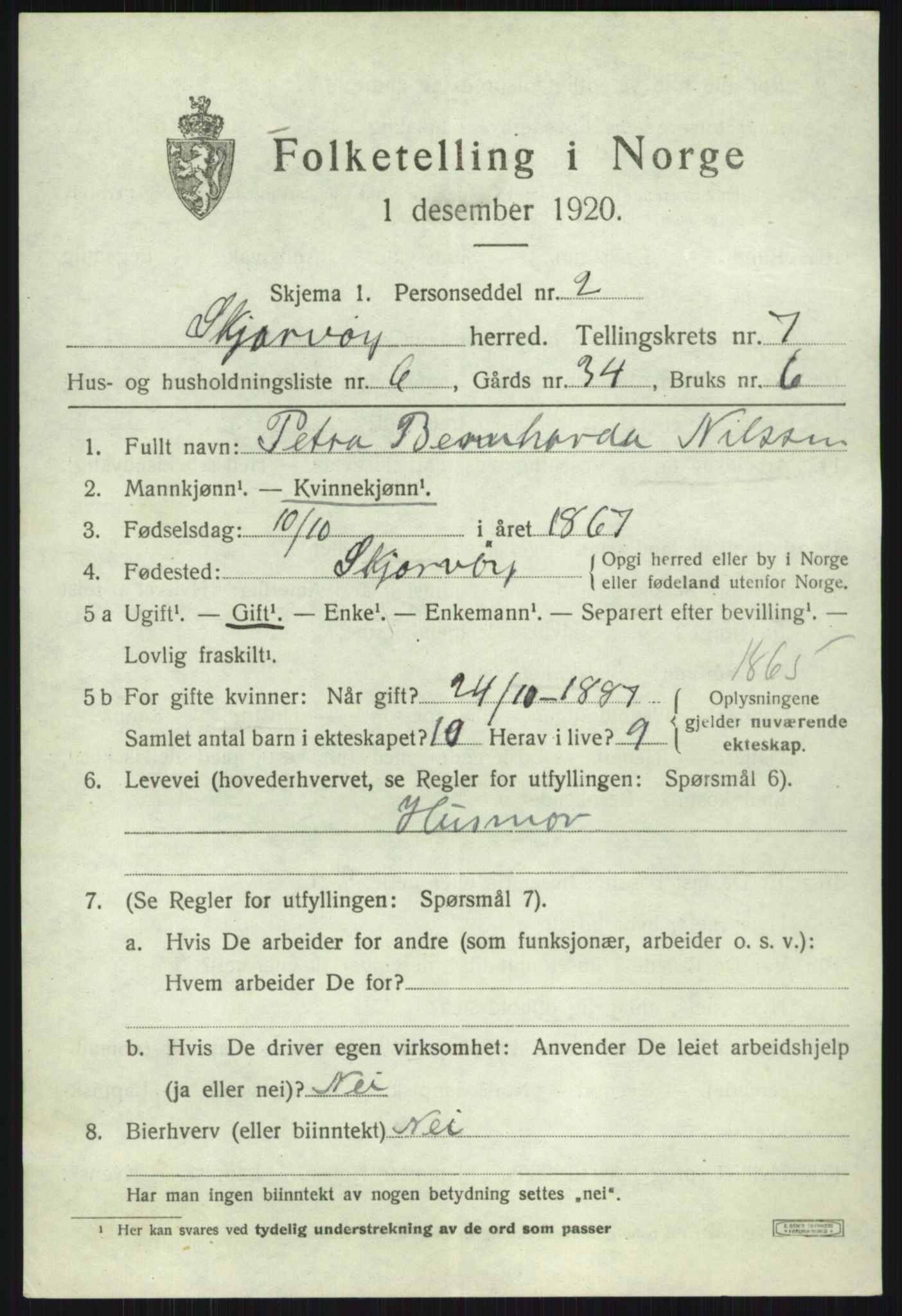 SATØ, 1920 census for Skjervøy, 1920, p. 4337