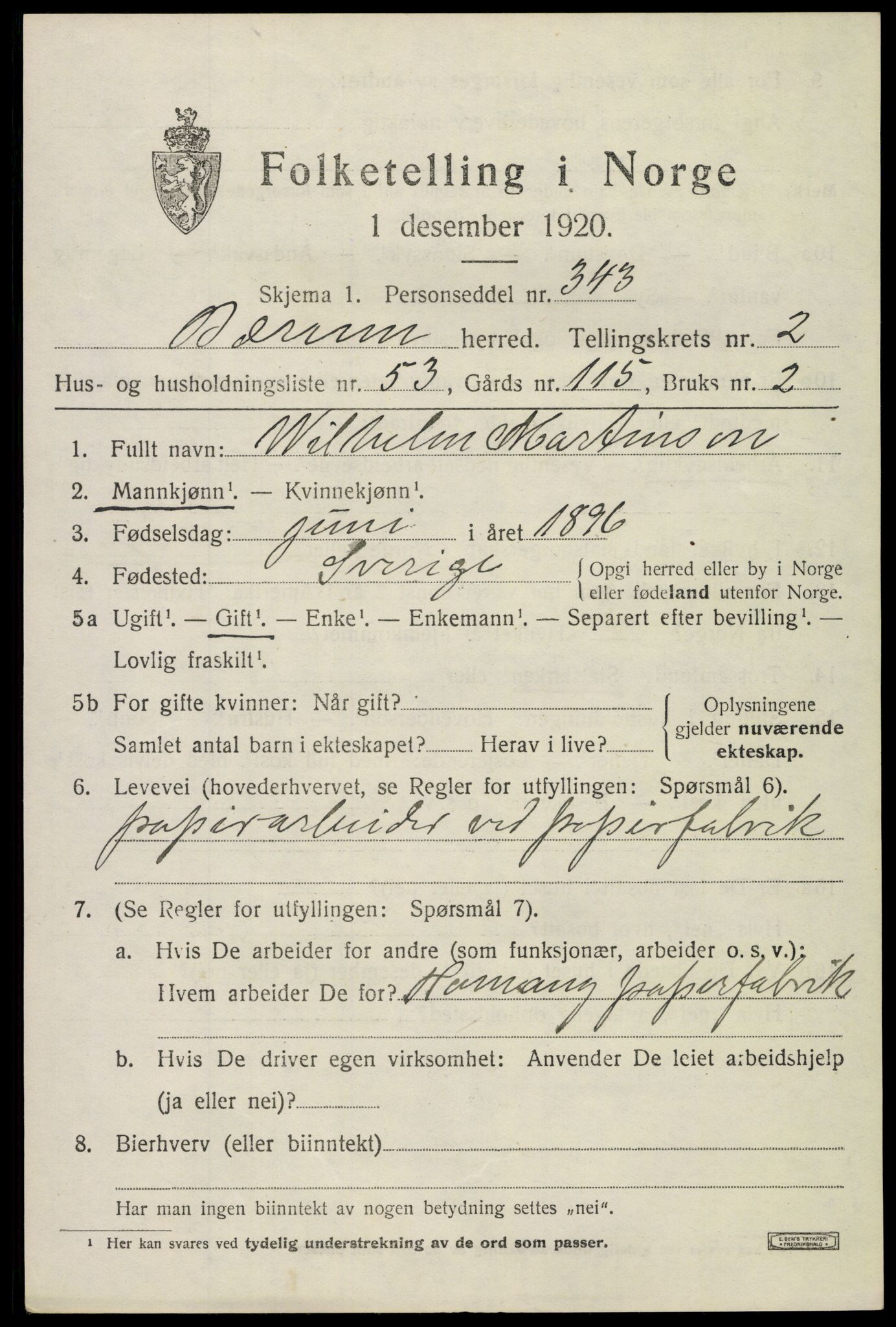SAO, 1920 census for Bærum, 1920, p. 7238