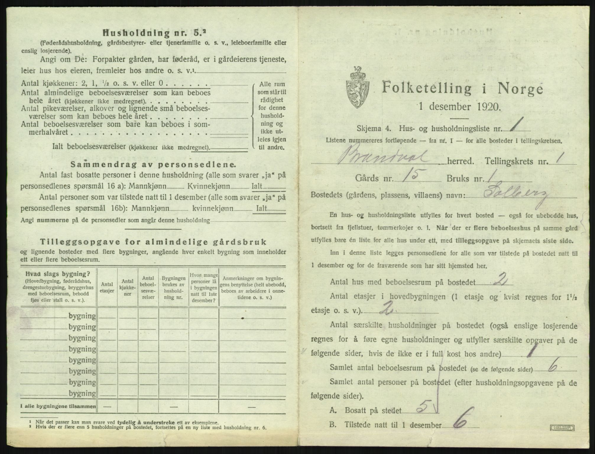 SAH, 1920 census for Brandval, 1920, p. 54